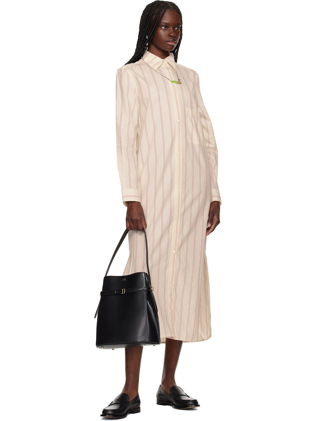 Black Belted Leather Bucket Bag - 4