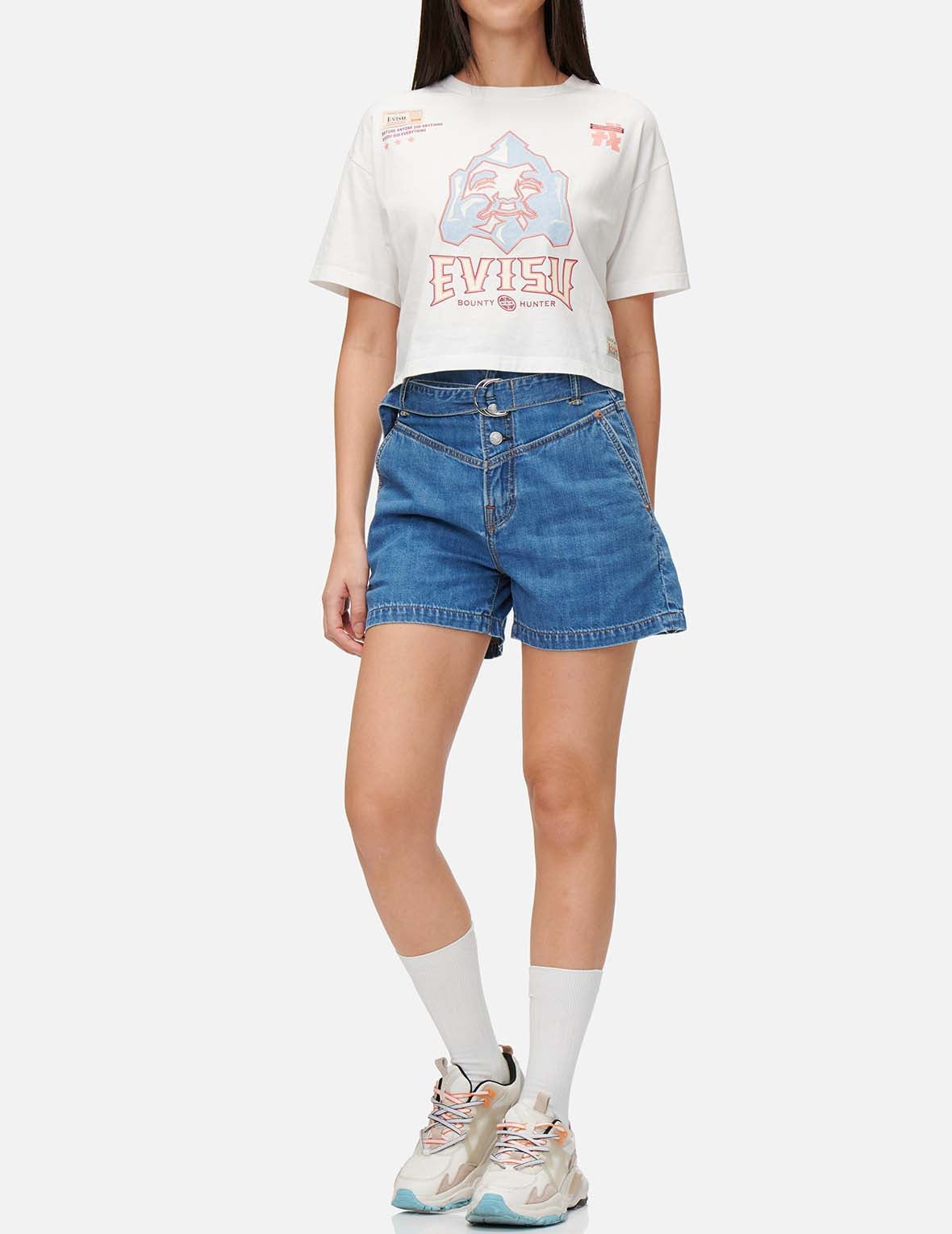 Pattern Seagull Embroidered Paper Bag Denim Shorts - 6