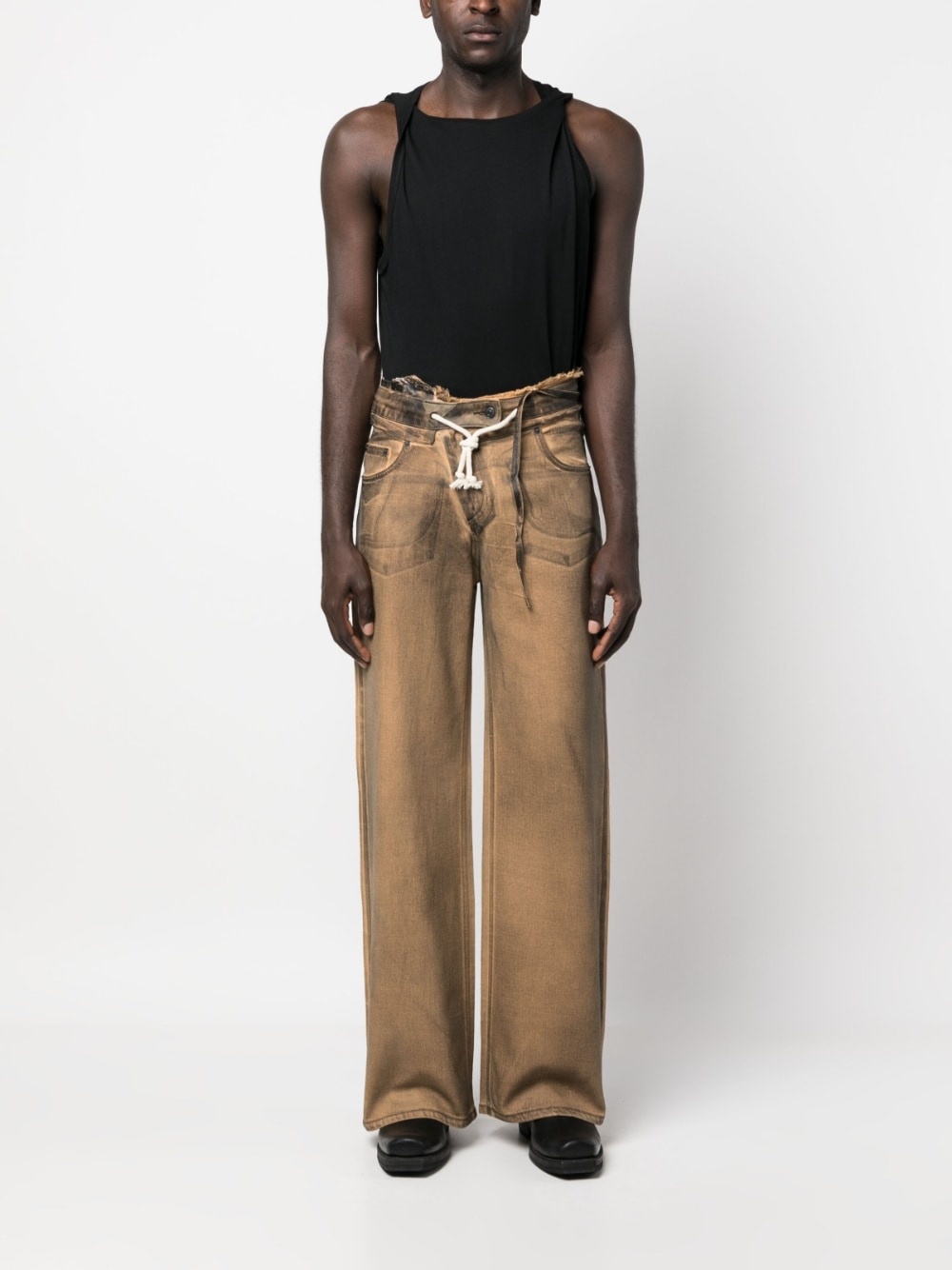 wide-leg denim pants - 2