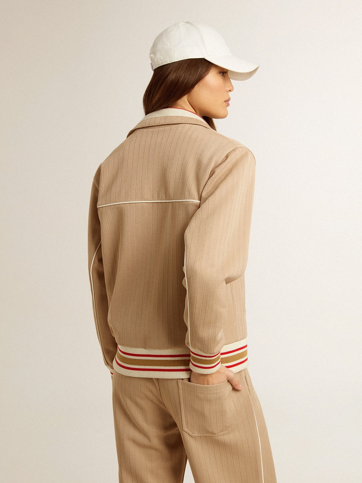Women’s light beige zipped sweatshirt with white logo - 4