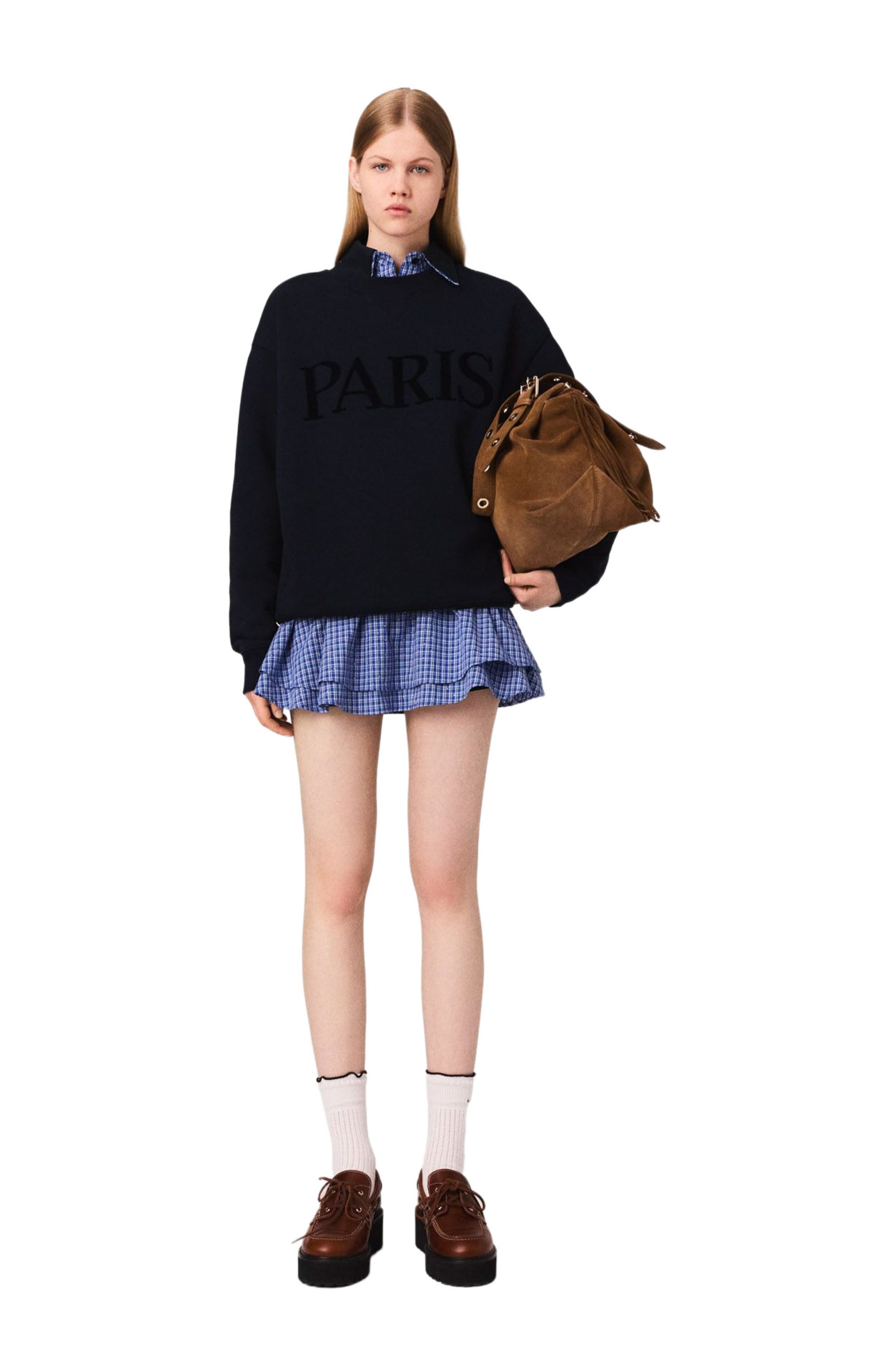 maje Paris embossed logo sweatshirt in Navy at Nordstrom - 1