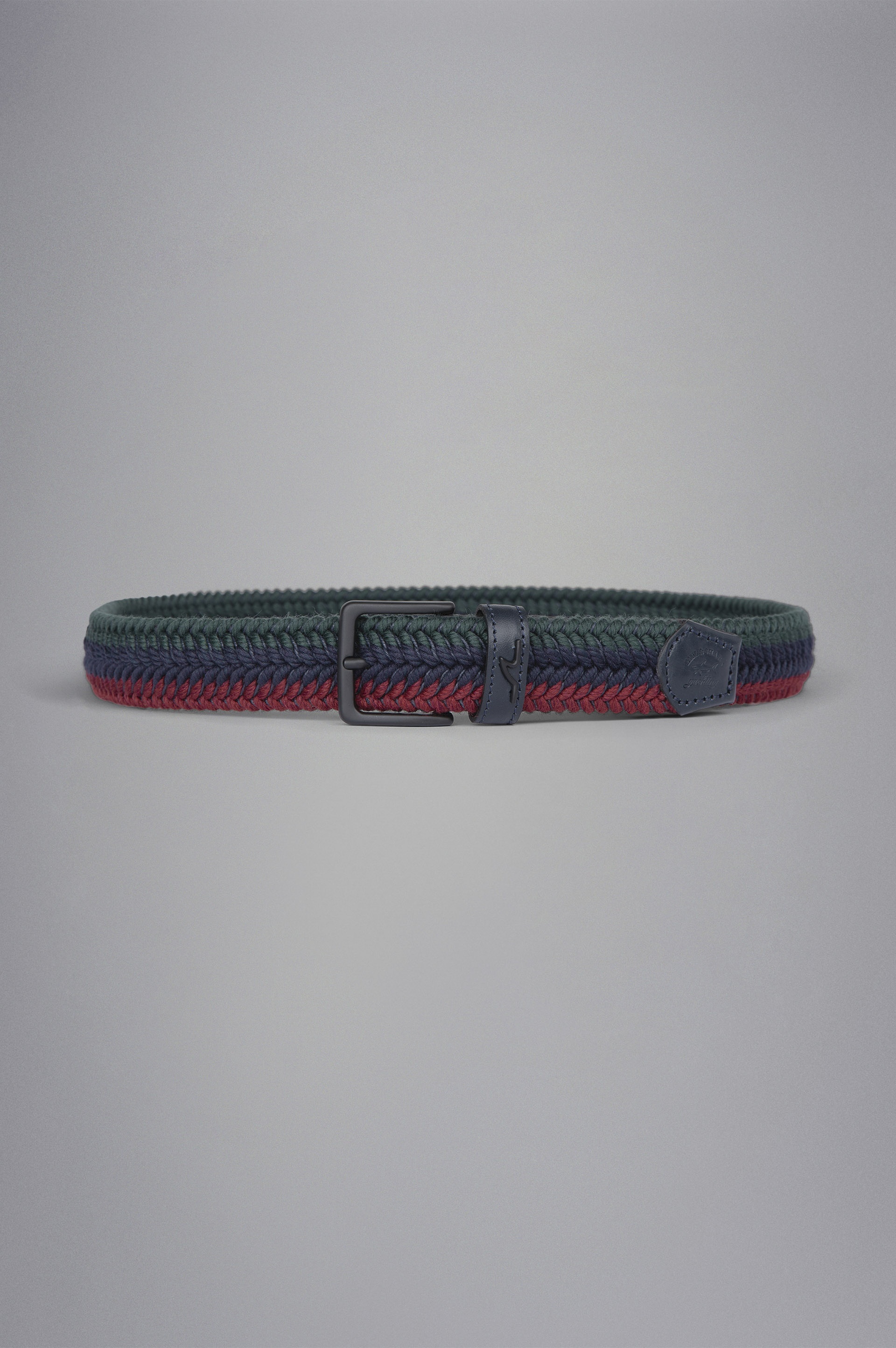 LEATHER TRIMMED WOVEN ELASTIC BELT - 1