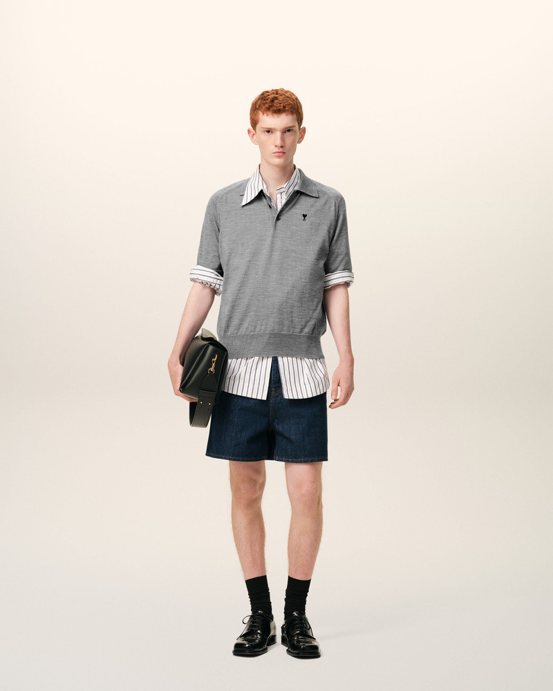 AMI Paris GREY WOOL SHORT SLEEVES AMI DE COEUR POLO outlook