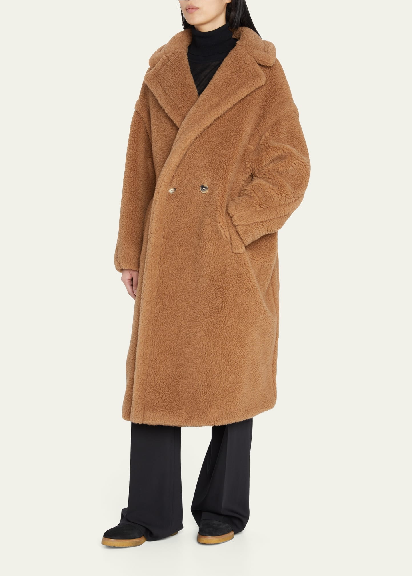 Double-Breasted Camel Hair Blend Teddy Coat - 4