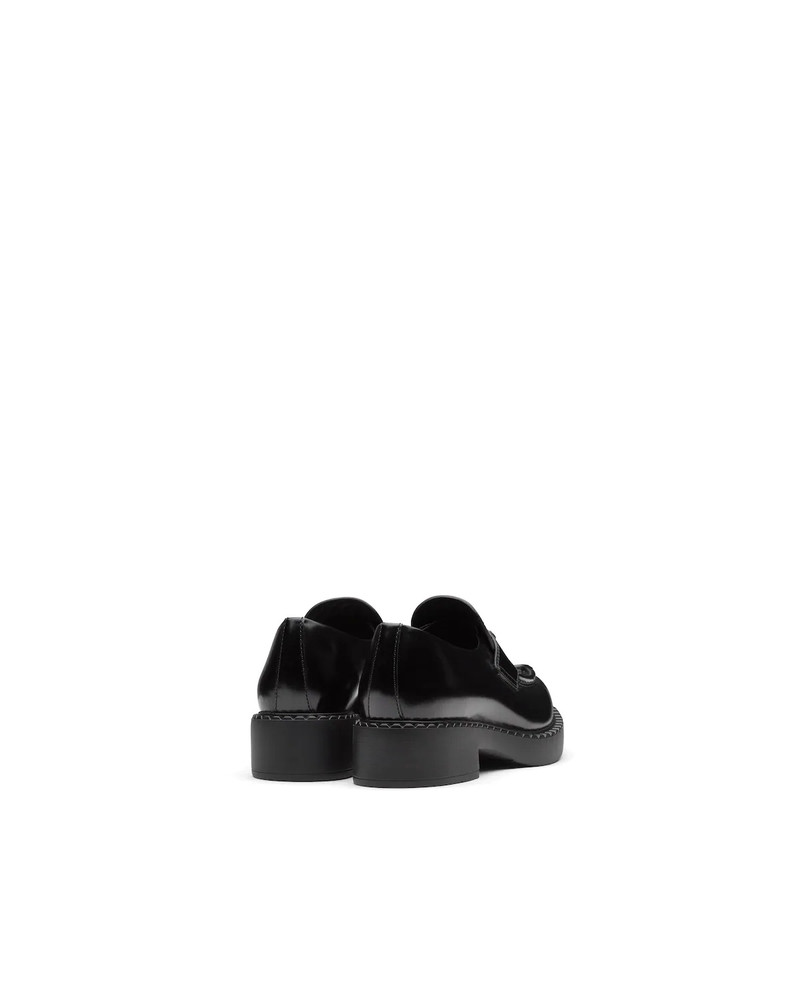 Prada Chocolate Sharp brushed leather loafers outlook