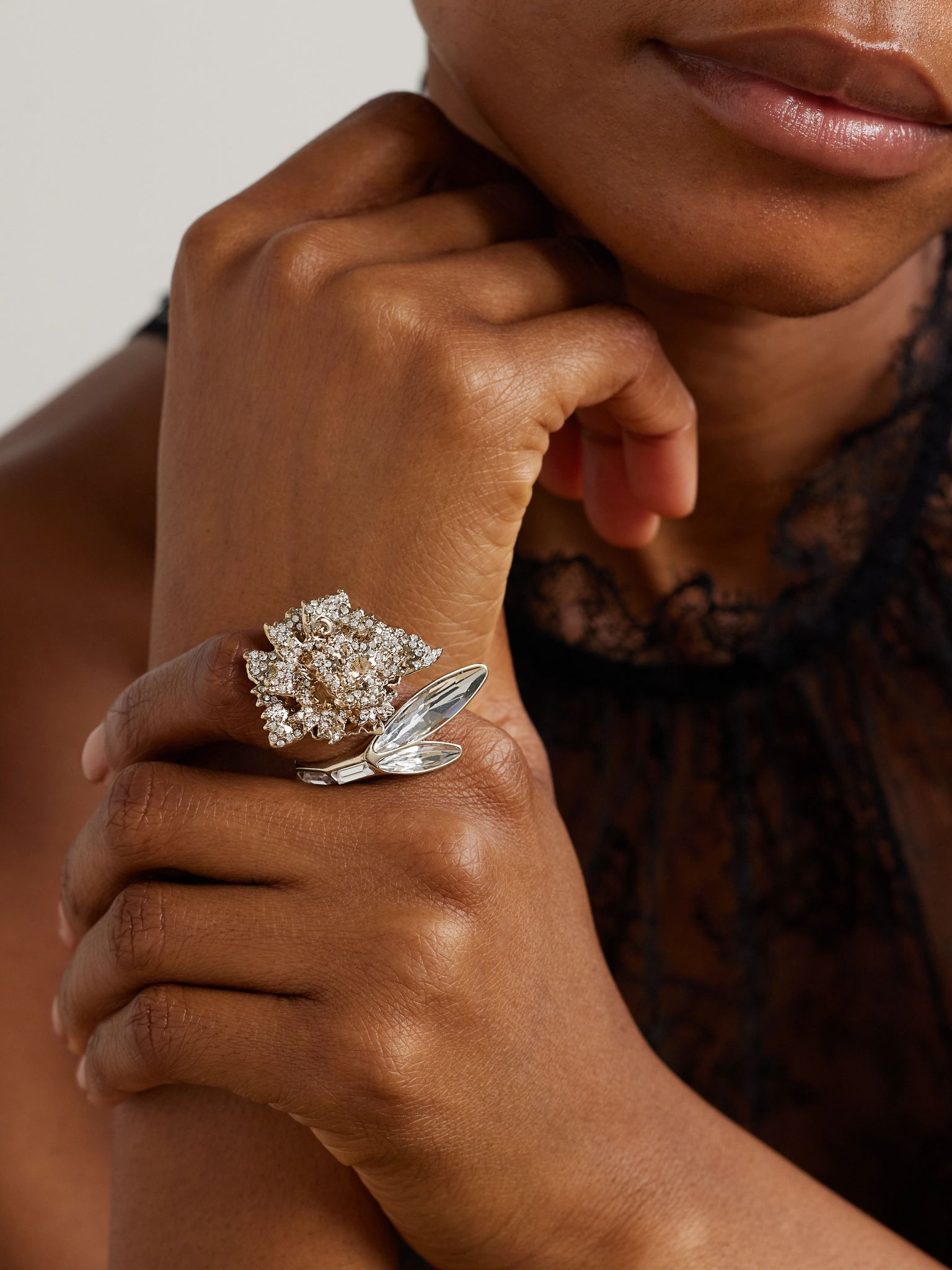 Carnation gold-tone crystal ring Silver - 2