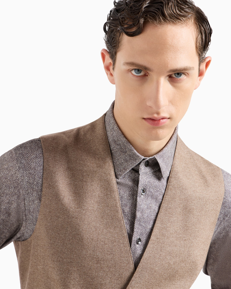 Double breasted waistcoat in denim-effect virgin wool and cashmere 5