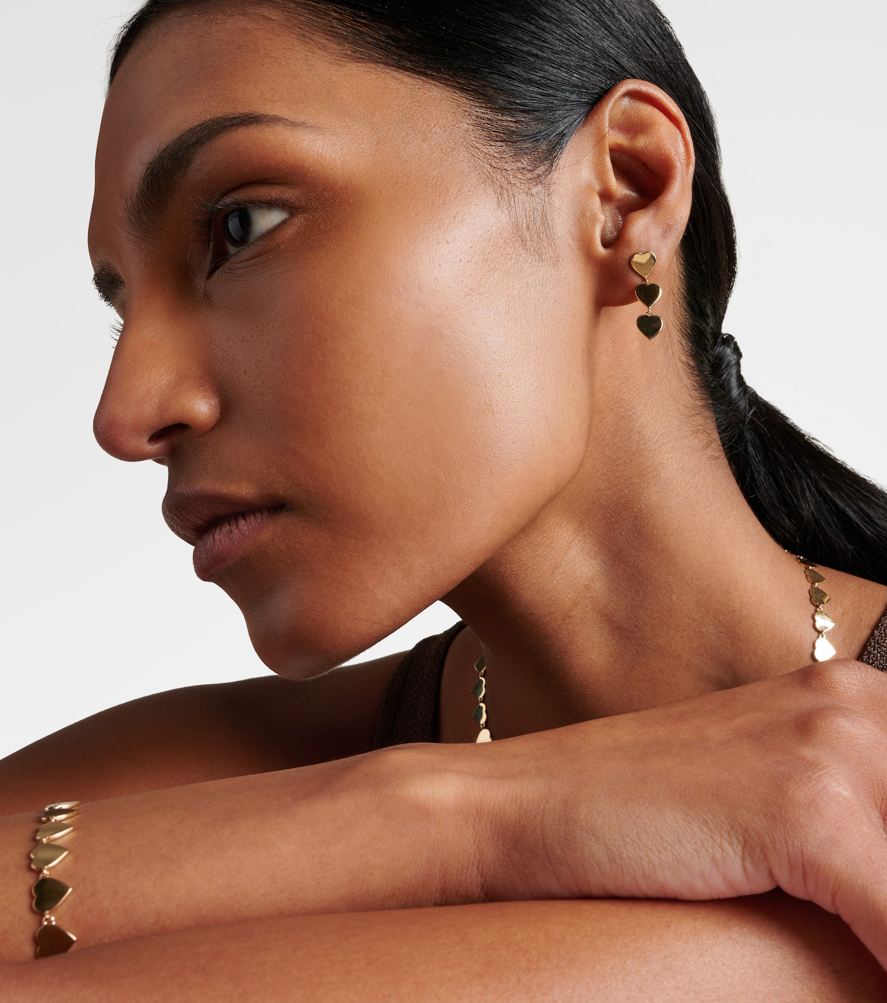 Pure Three Heart Linear 14kt gold earrings - 2