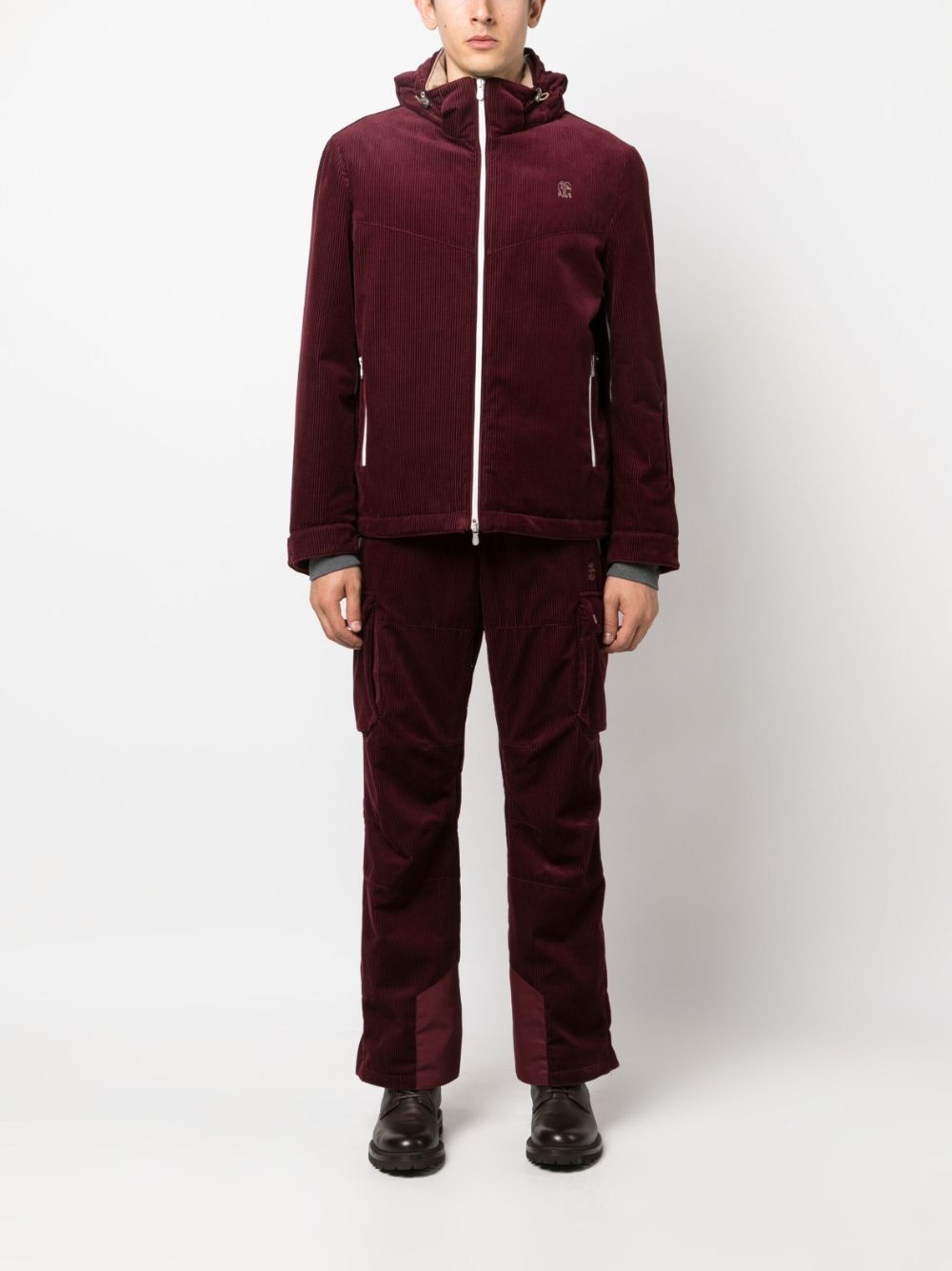 logo-embroidered corduroy hooded jacket - 2