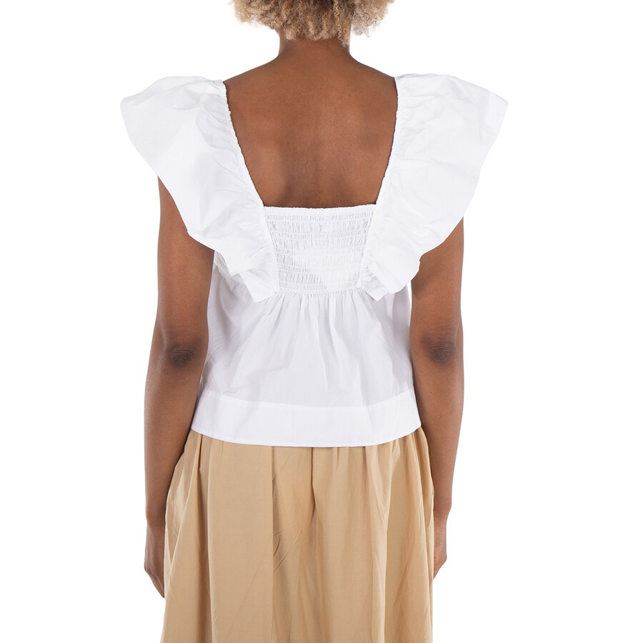 Ganni Bright White Cotton Poplin Ruffle Blouse - 4