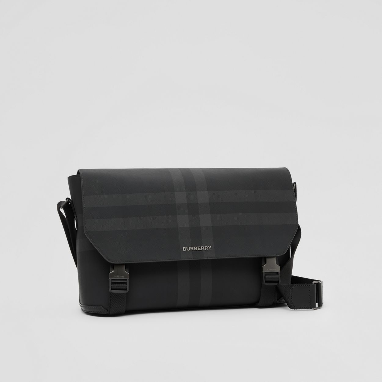 Charcoal Check and Leather Large Messenger Bag - 7