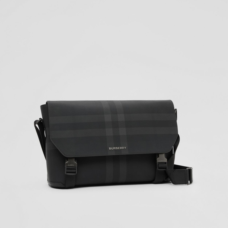 Charcoal Check and Leather Large Messenger Bag 7