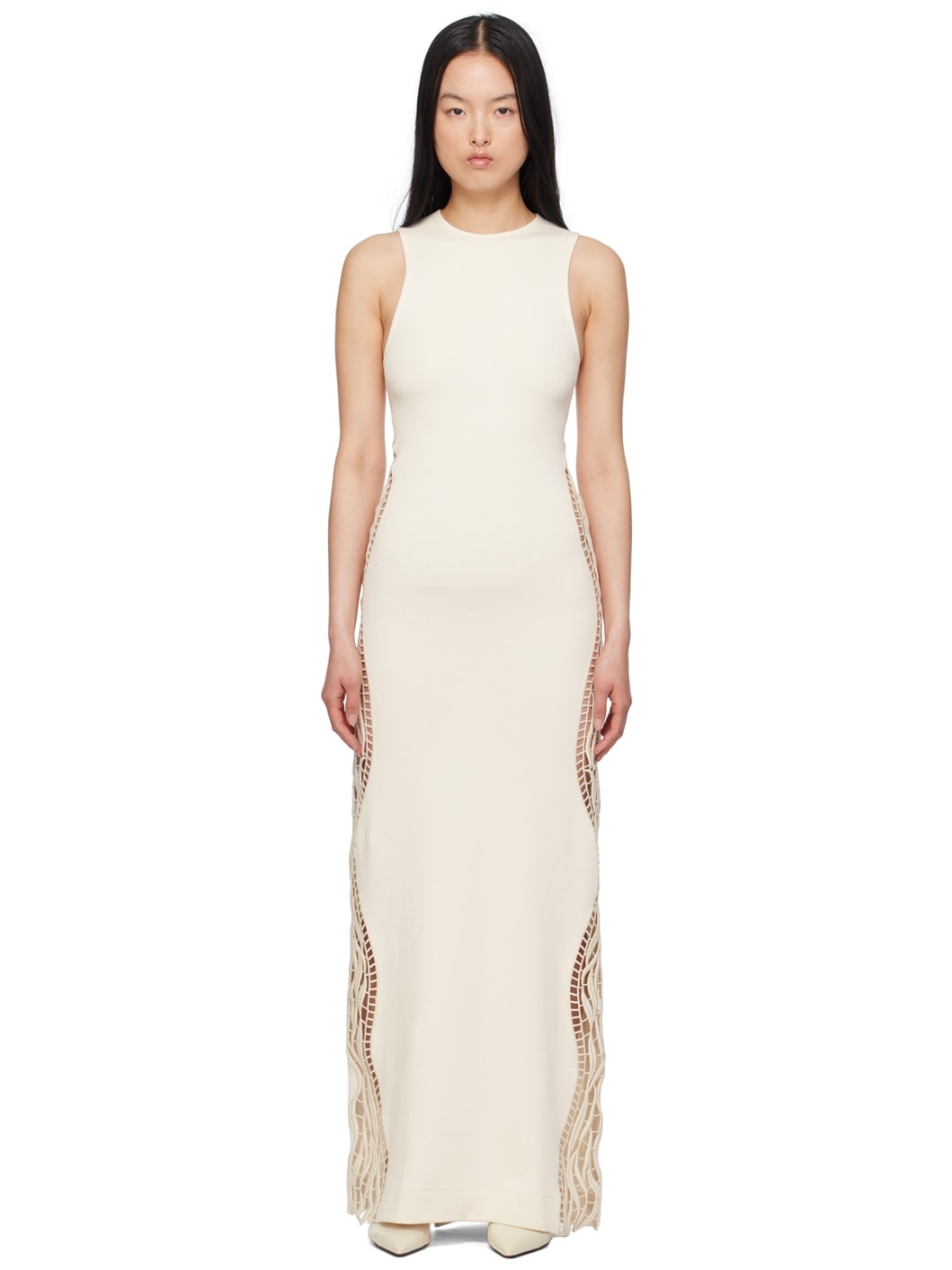 Off-White Lace Panel Maxi Dress - 1