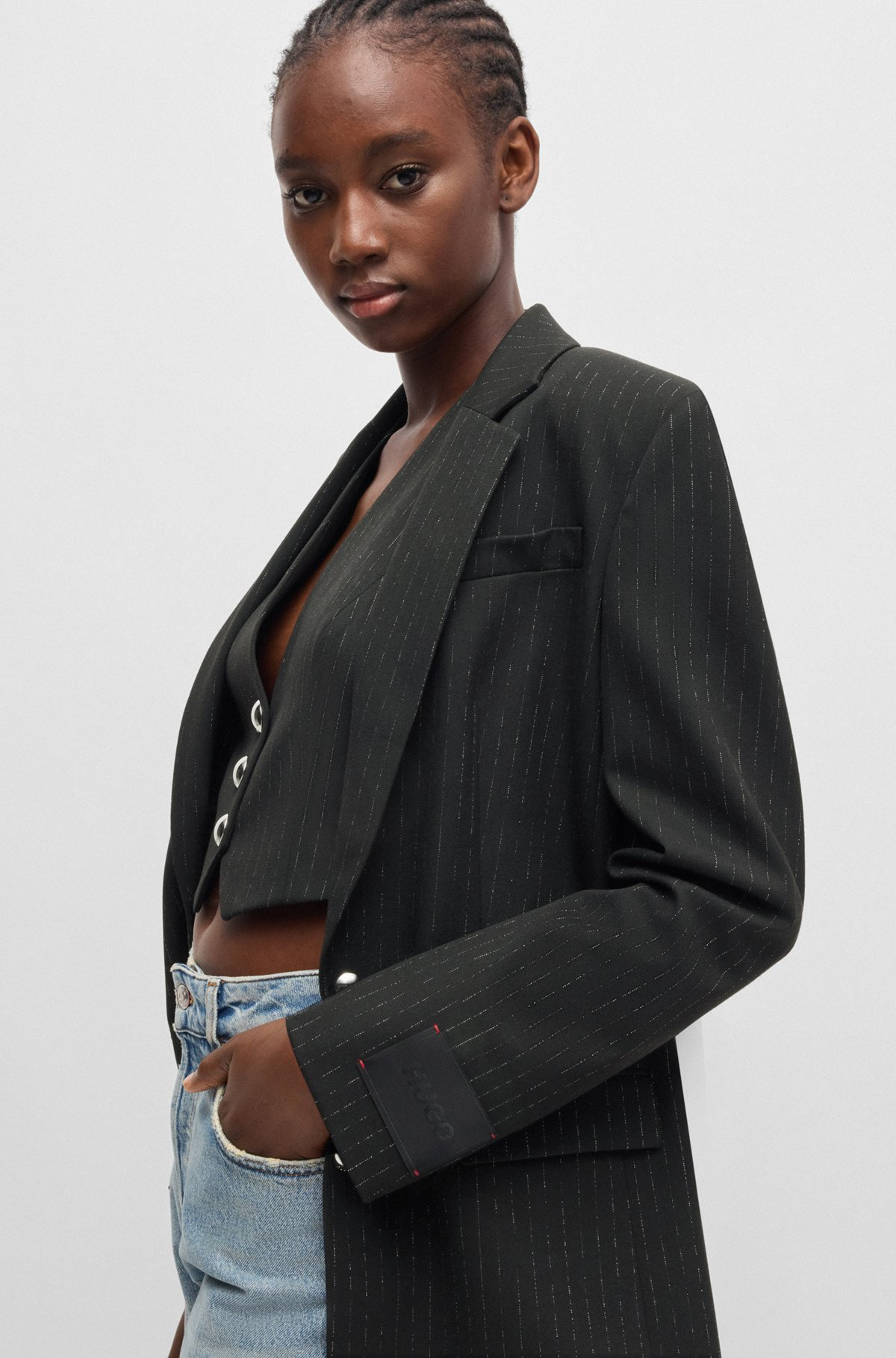 RELAXED-FIT JACKET WITH ALL-OVER SPARKLE PINSTRIPE - 6