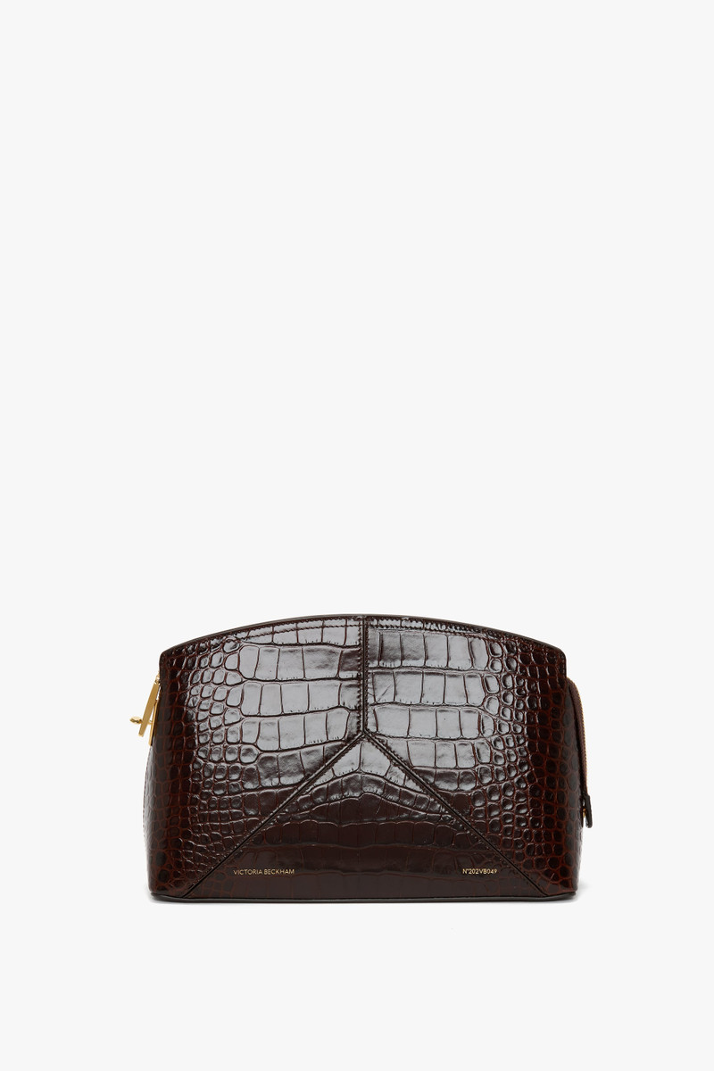 Victoria Clutch Bag In Dark Brown Croc Embossed Leather 1