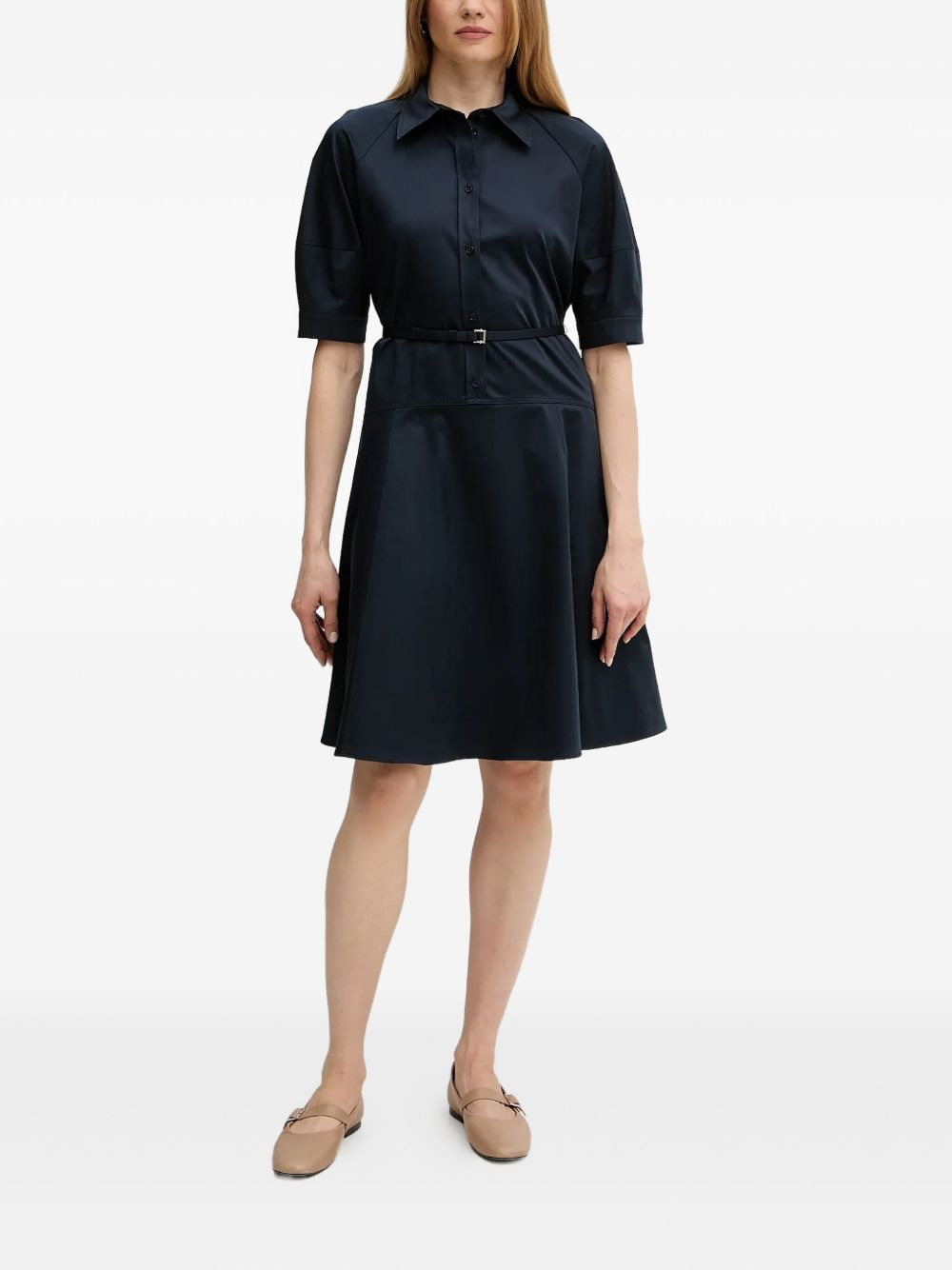belted puff-sleeve shirt dress - 2