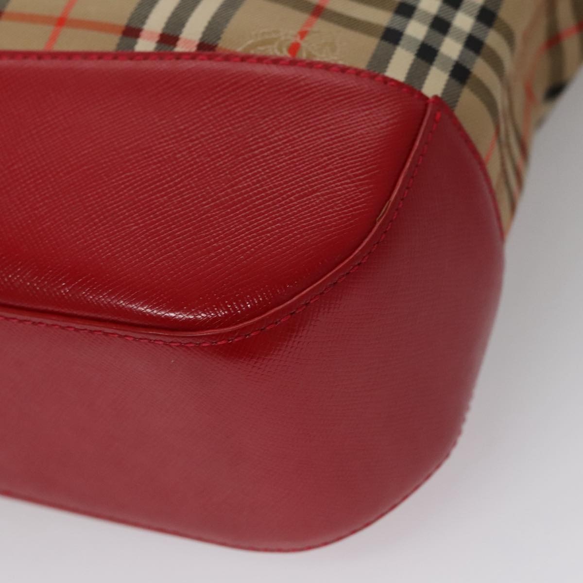 Burberry Nova Check Hand Bag Canvas Leather Beige Red Gold - 9