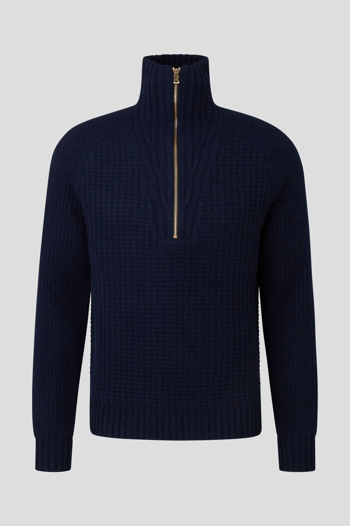Rey Cashmere half-zipper pullover in Navy blue - 1