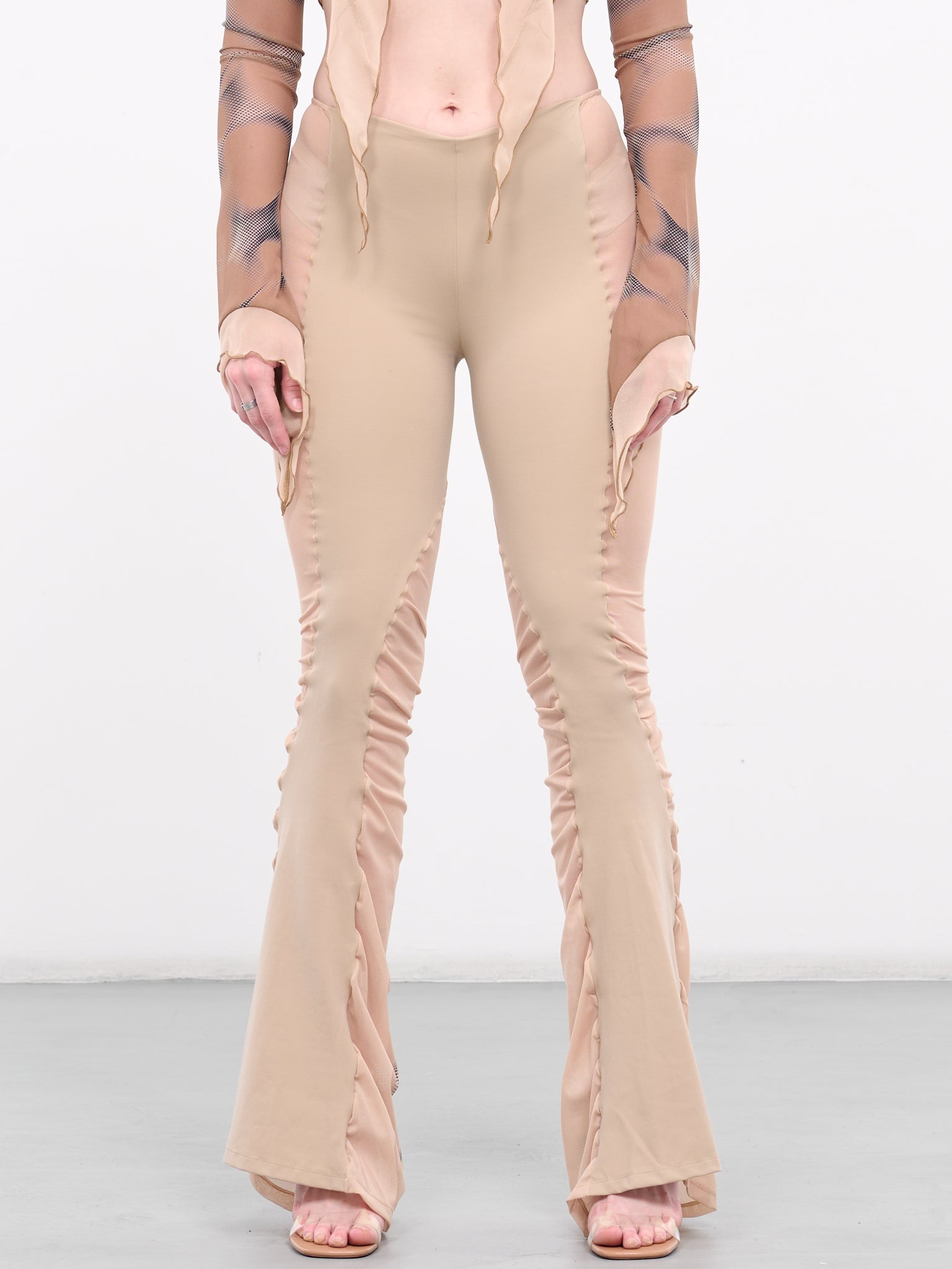 Mesh Paneled Flare Trousers - 1