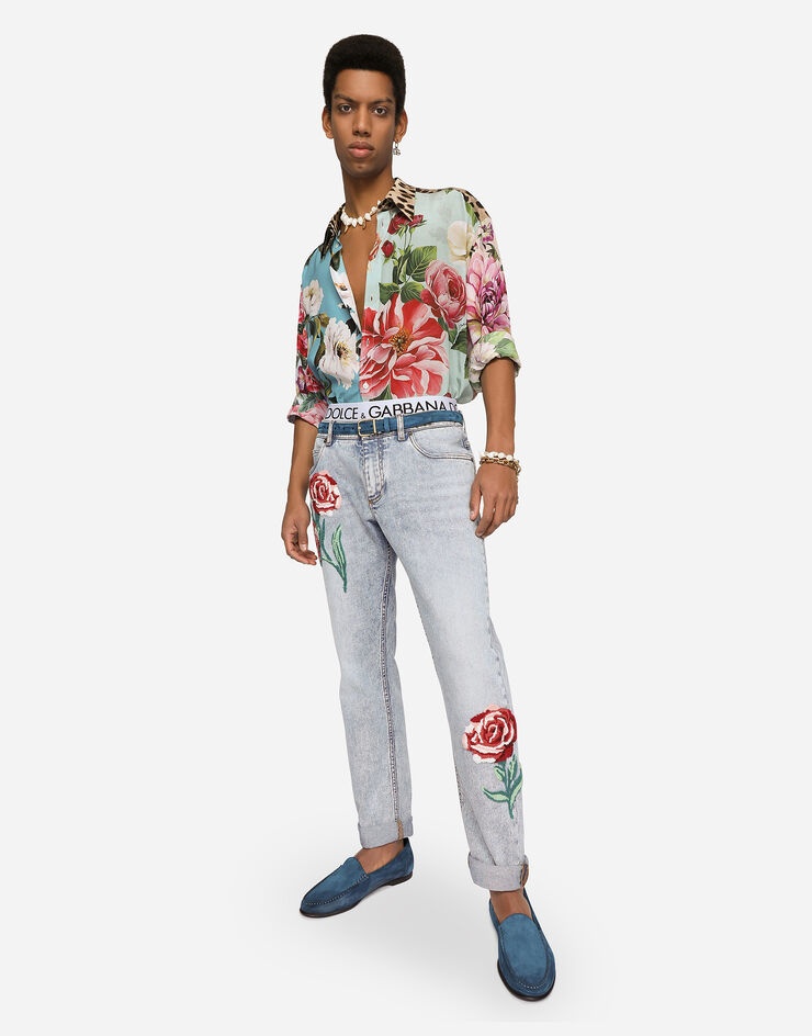Oversize silk shirt with floral print - 1