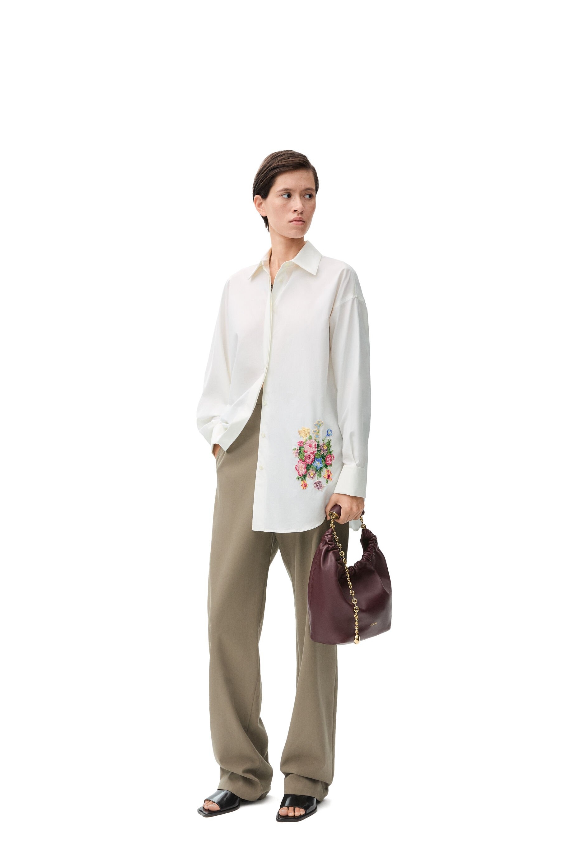 Embroidered draped shirt in cotton - 2