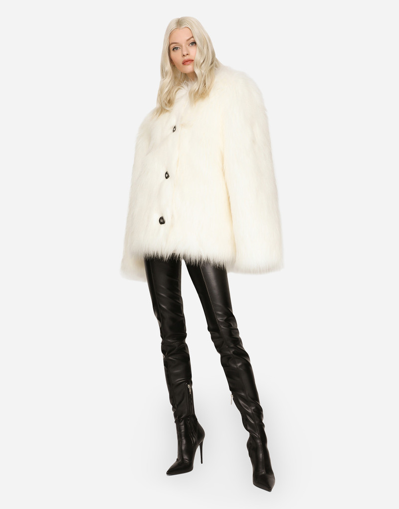 Dolce & Gabbana White fox-effect faux fur jacket outlook