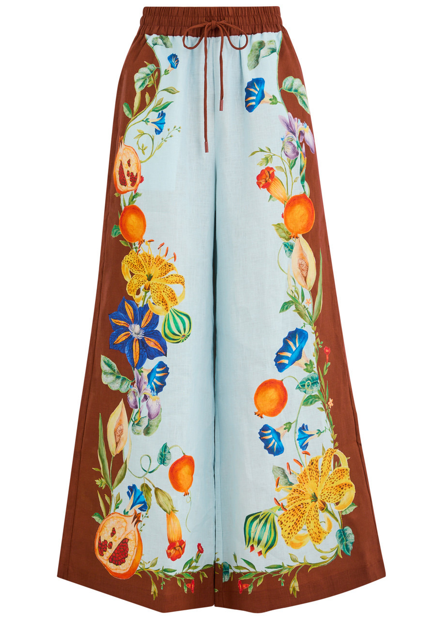Alemais Dahlia Printed Wide-leg Flax Trousers - 1