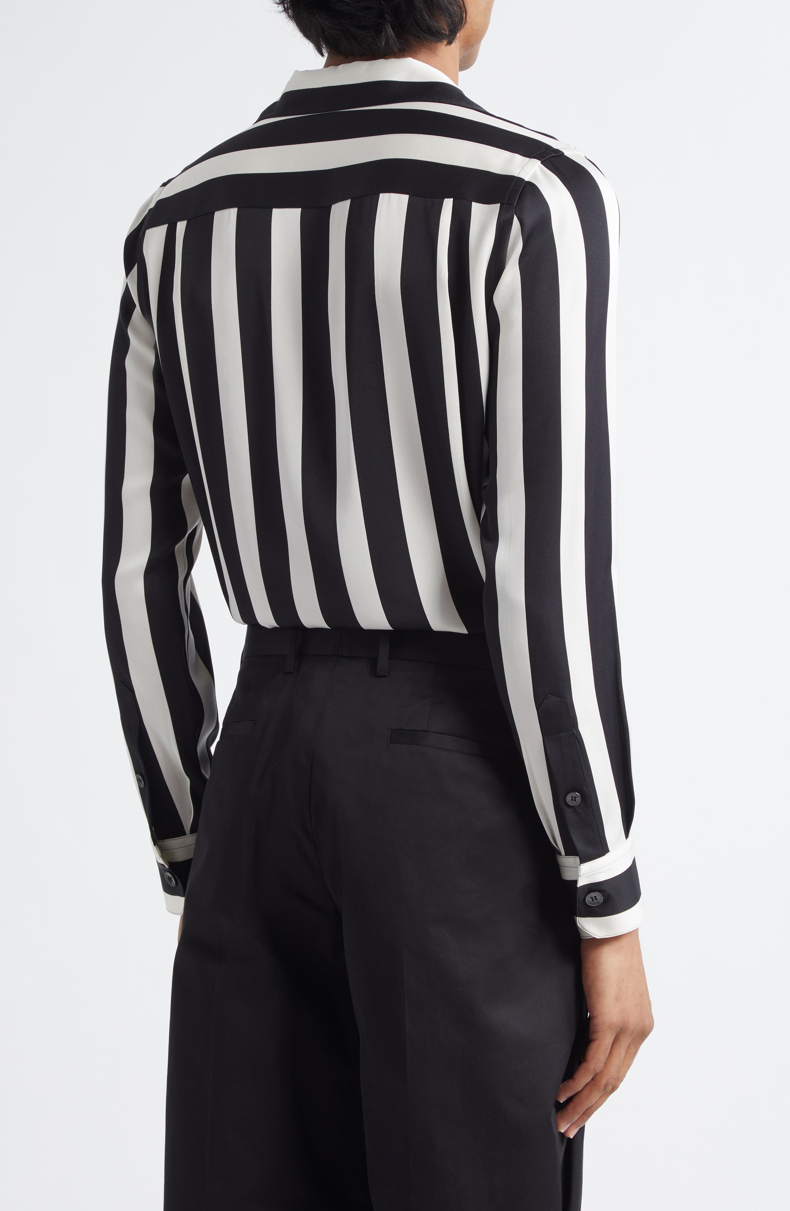 Dolce&Gabbana Stripe Stretch Silk Charmeuse Button-Up Shirt in Haxrn Riga Grande Nero/Bco at Nordstr - 3