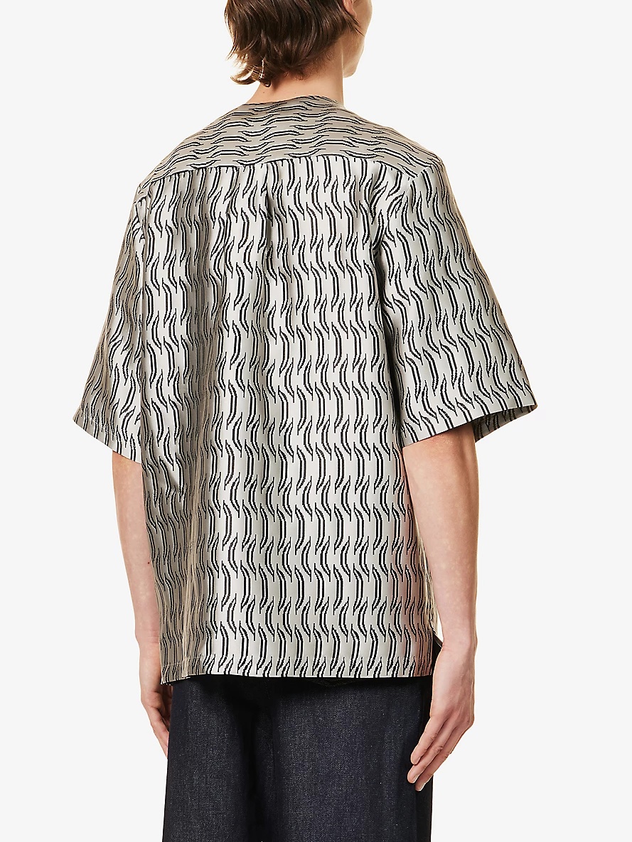 Abstract-pattern V-neck relaxed-fit silk-blend shirt - 4