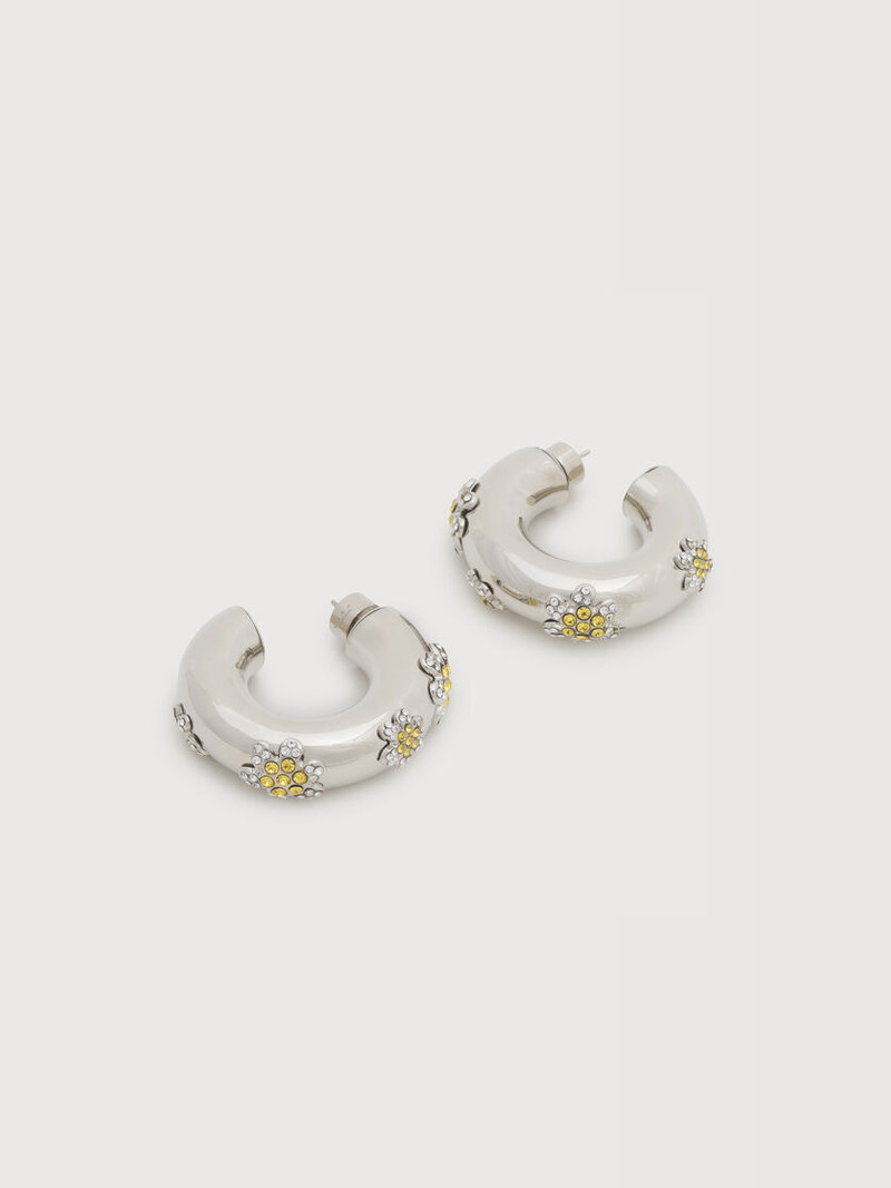 YELLOW RHINESTONE DAISY HOOP EARRINGS 1
