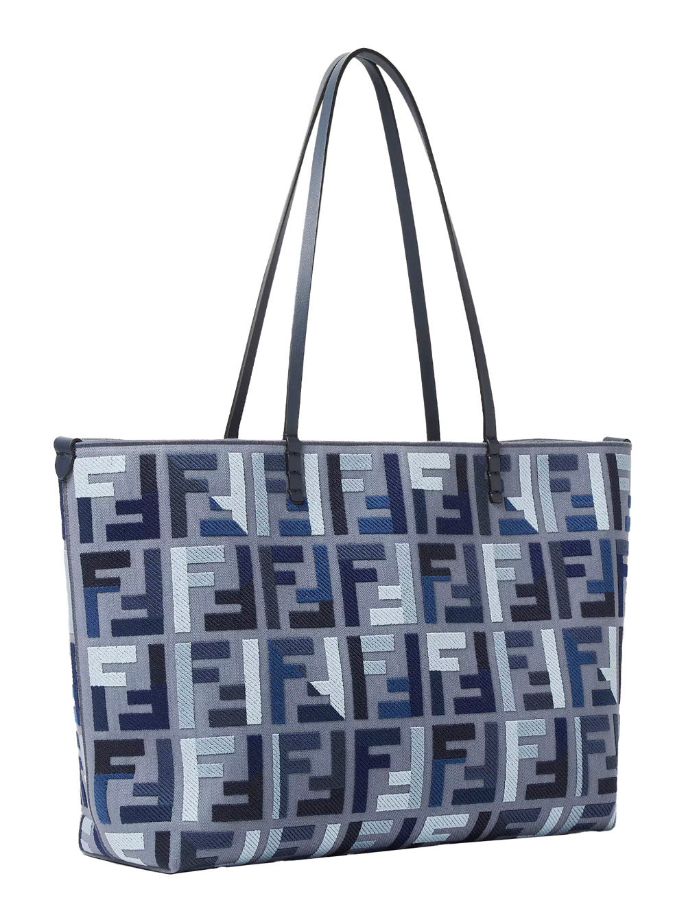 Fendi Women 'Roll Large' Blue Shopper With All-Over Ff Motif And Double Top Handles In Cotton Blend  - 2