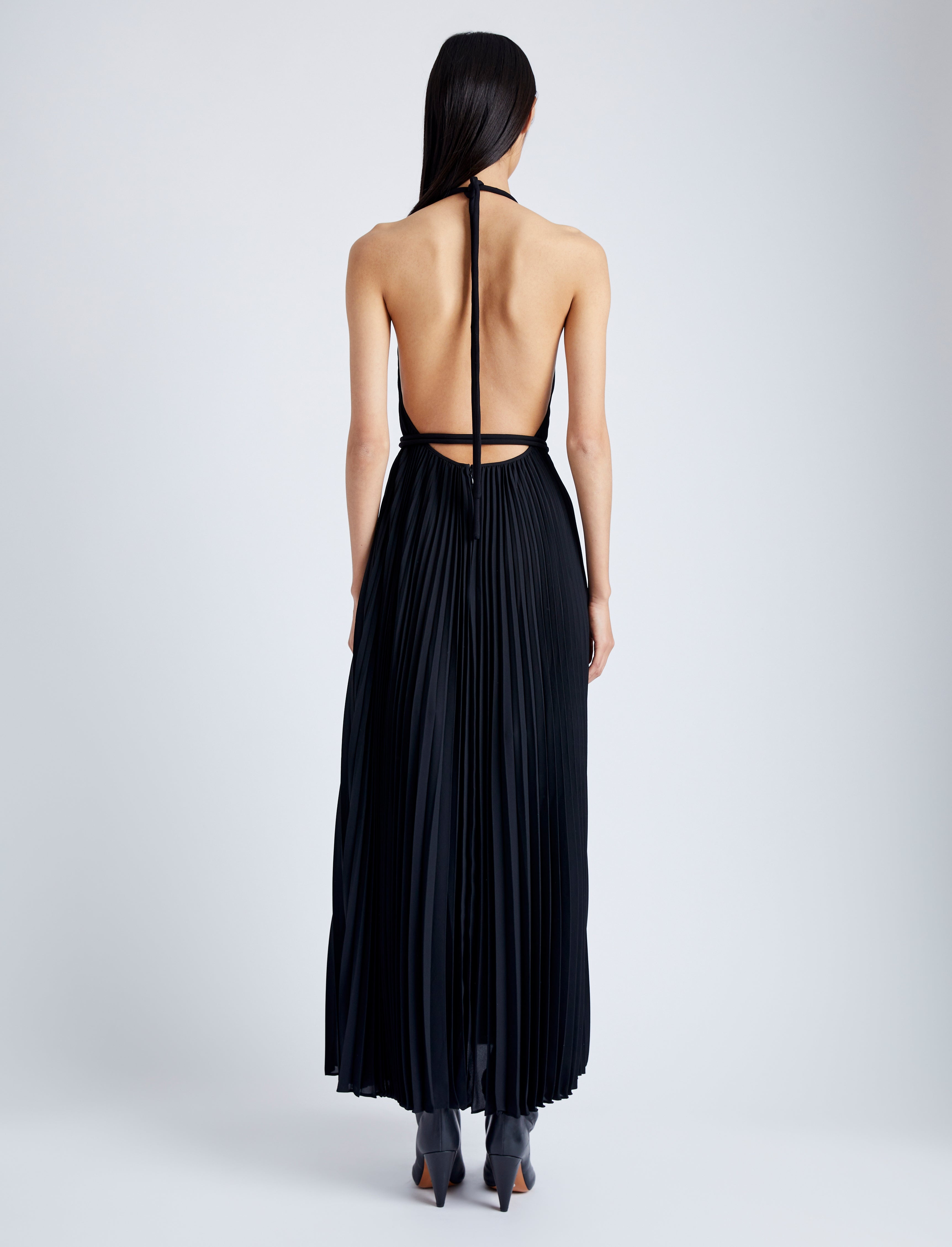 Frida Halter Dress in Sheer Pleated Chiffon - 4