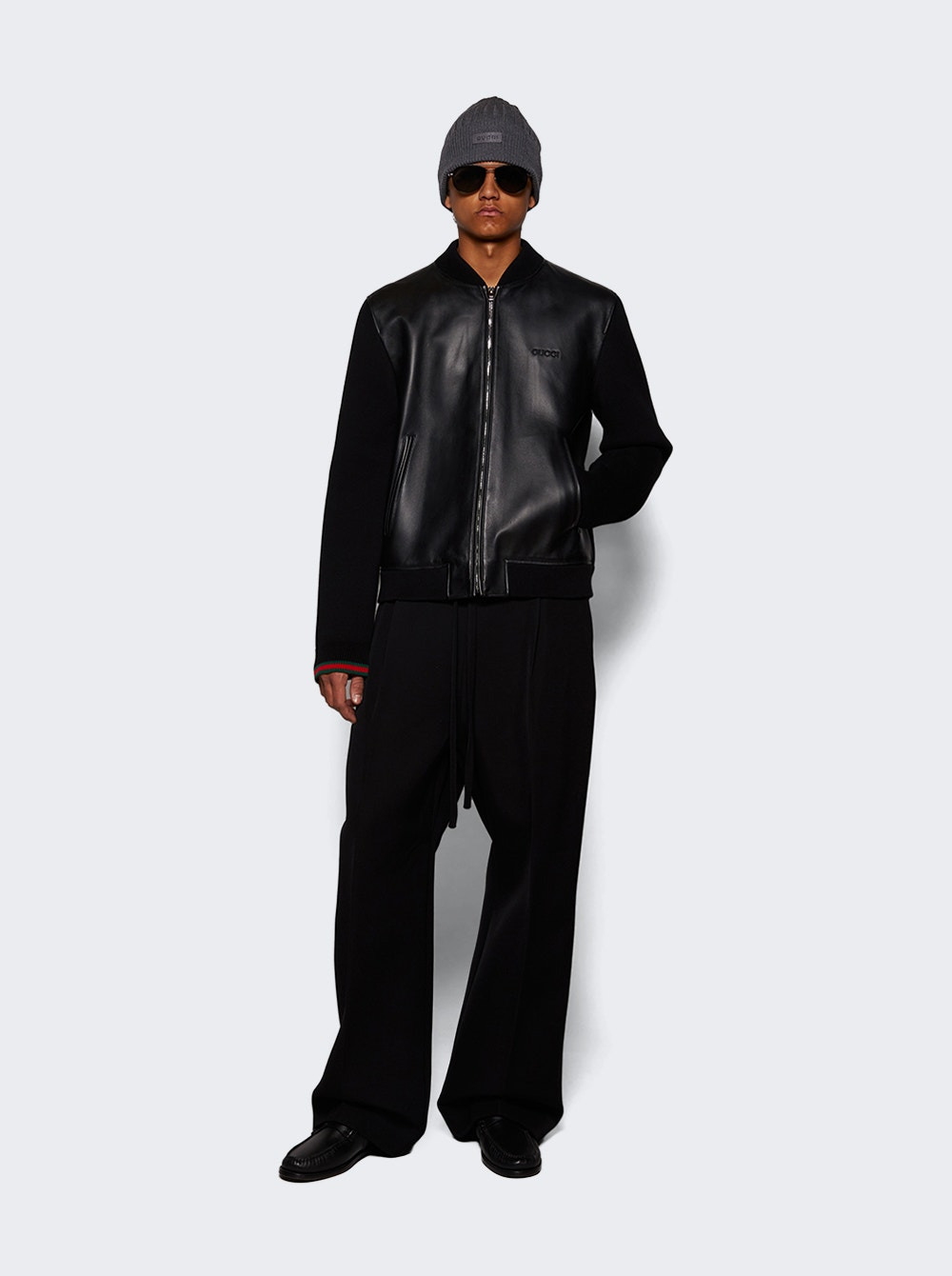 Nappa Leather And Knit Bomber Jacket Black - 5