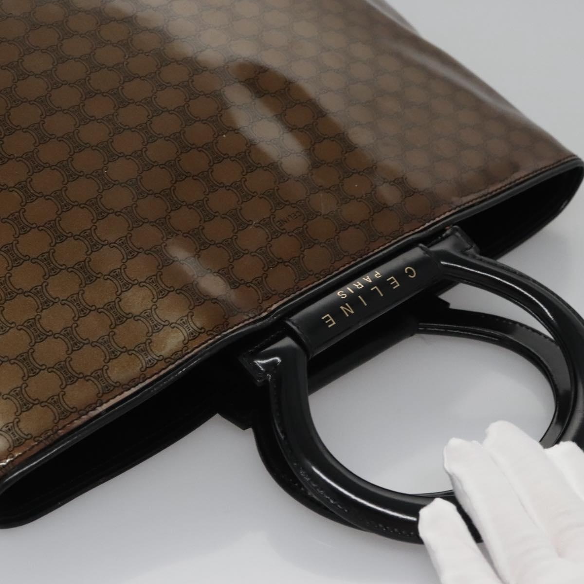 CELINE Macadam Canvas Hand Bag Pvc Brown Black Gold - 6