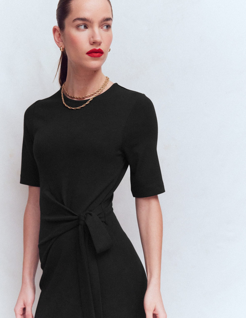 Zinnia Tie Ponte Midi Dress-Black 3