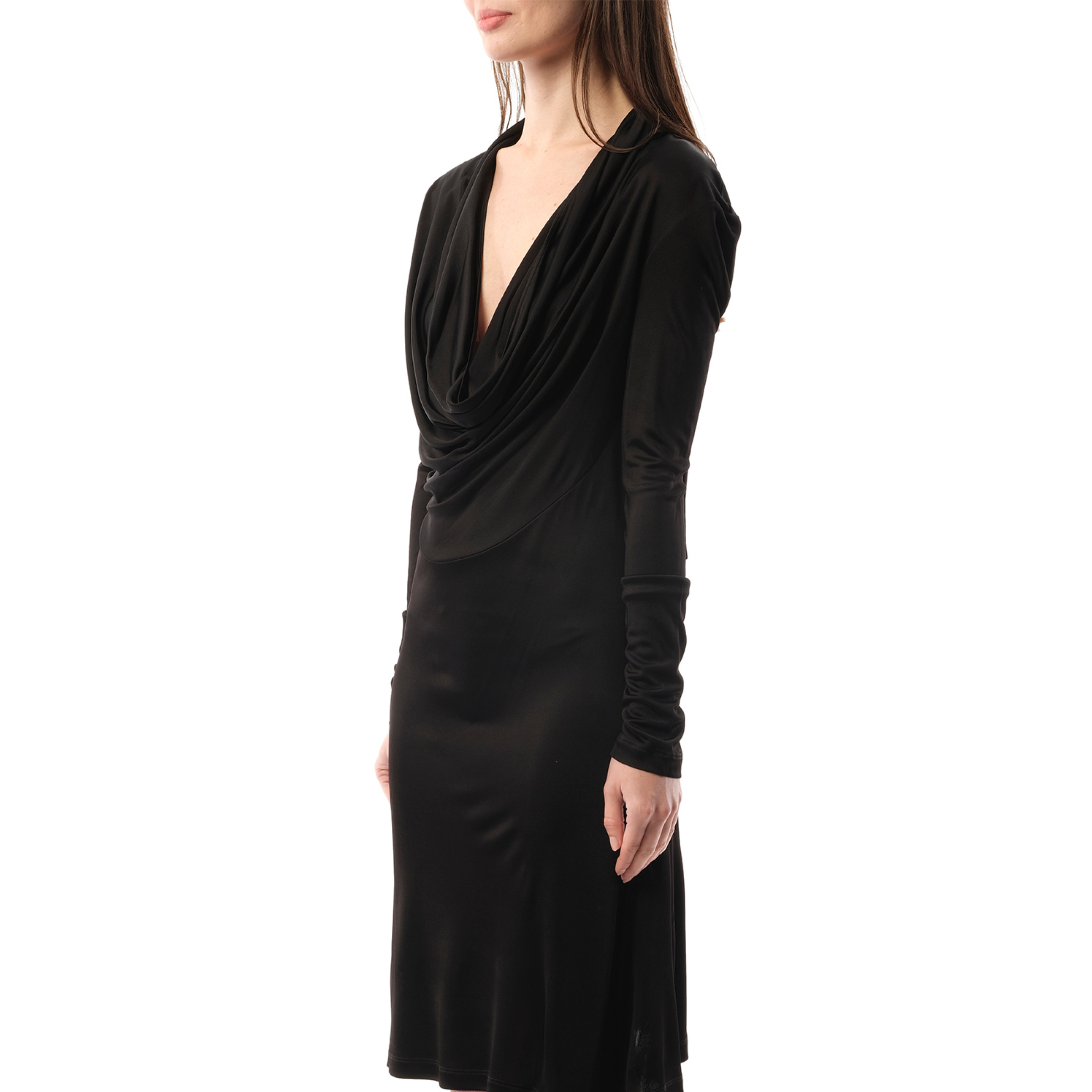 Cowl Liquid Dress in Black - 5