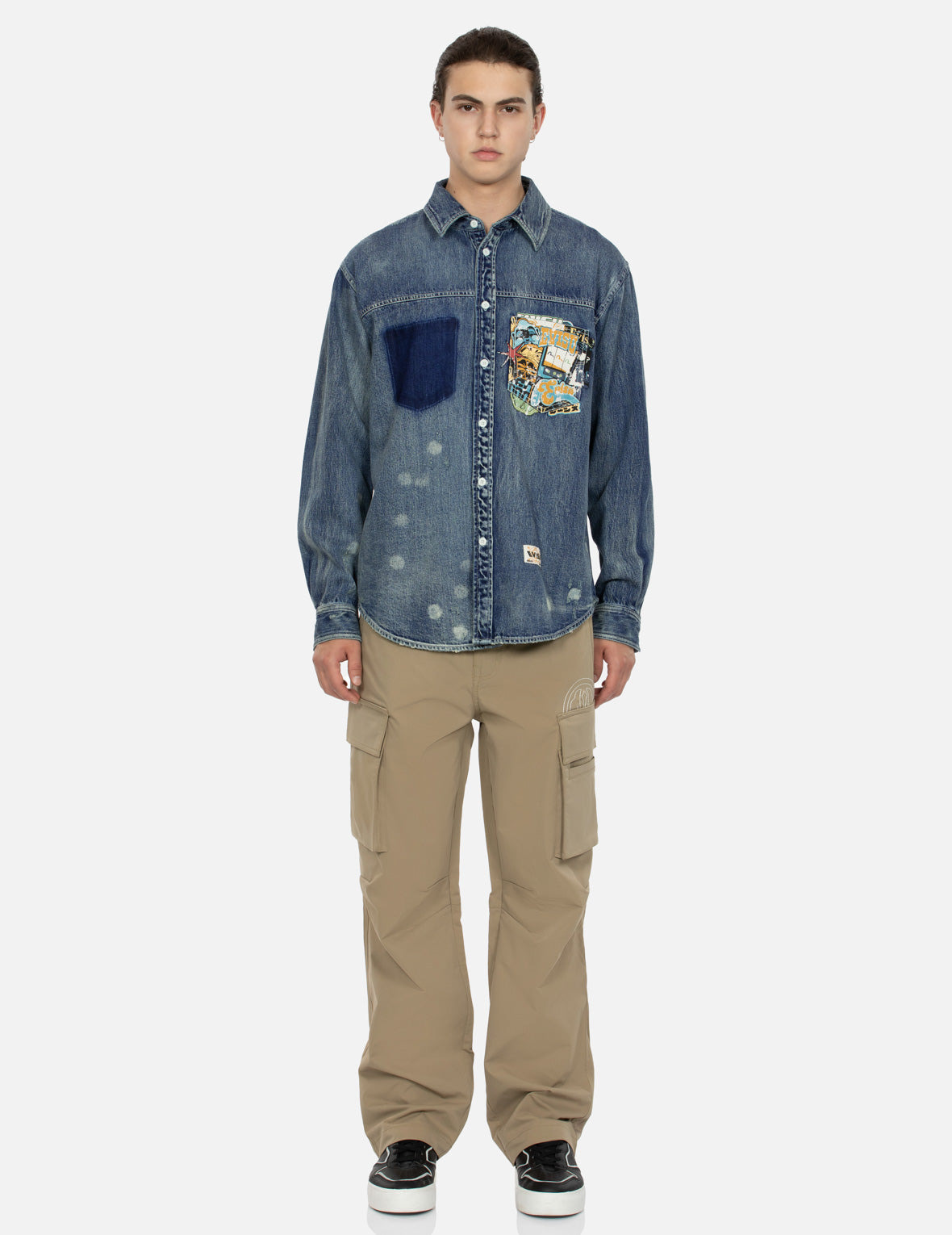 KAMON AND SEAGULL EMBROIDERY LOOSE FIT CARGO PANTS - 6