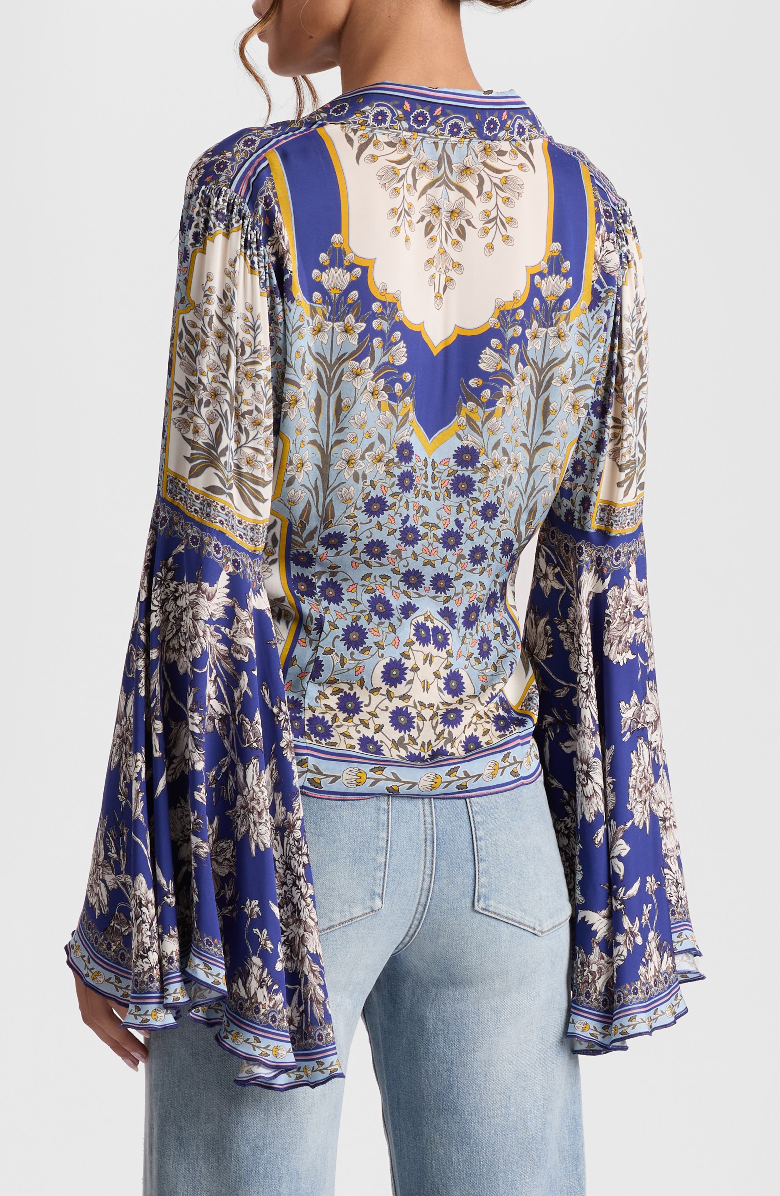 Alice + Olivia Willa Floral Bell Cuff Button-Up Shirt in Forevermore at Nordstrom - 2
