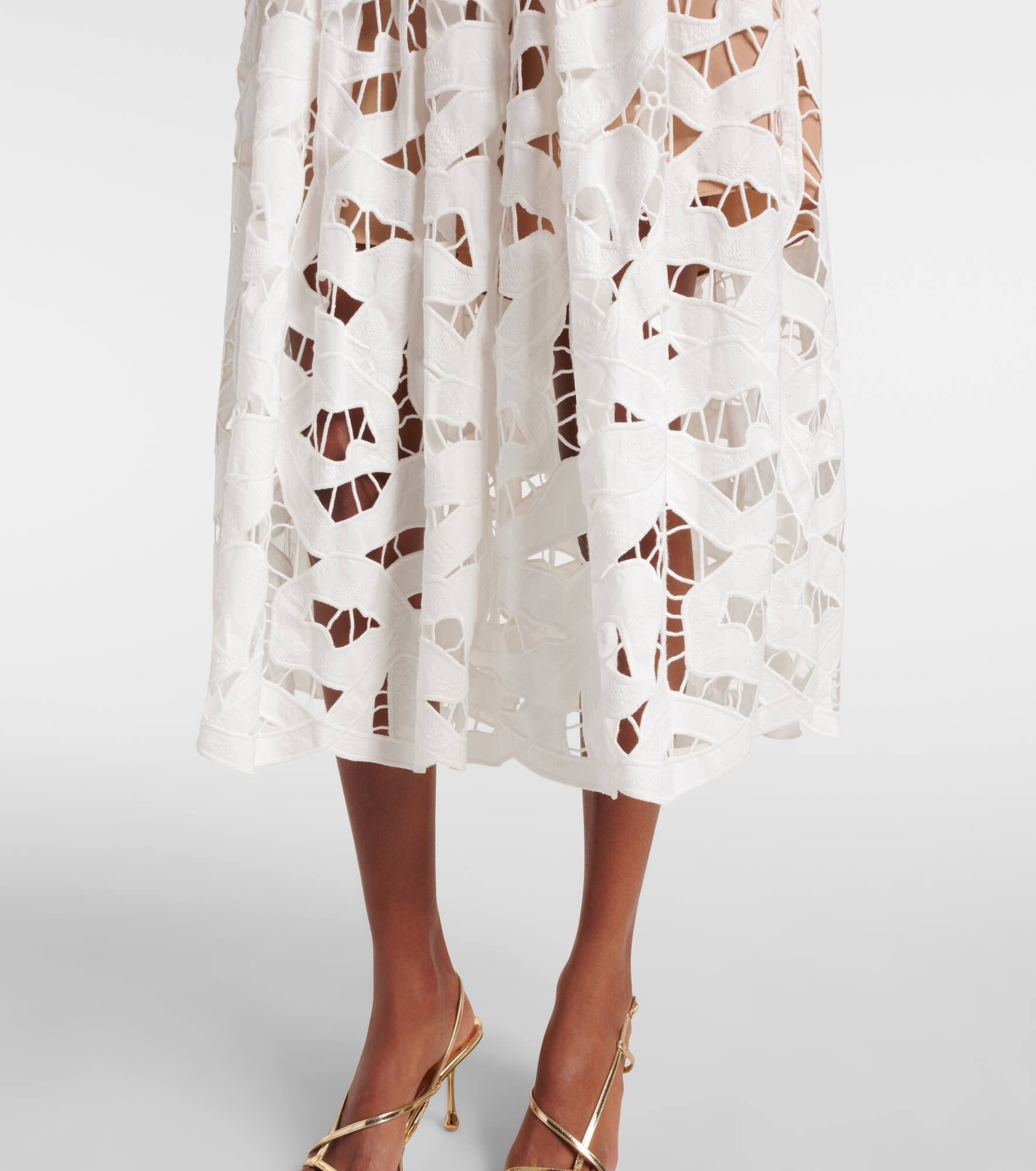Bow lace linen and cotton midi dress - 6