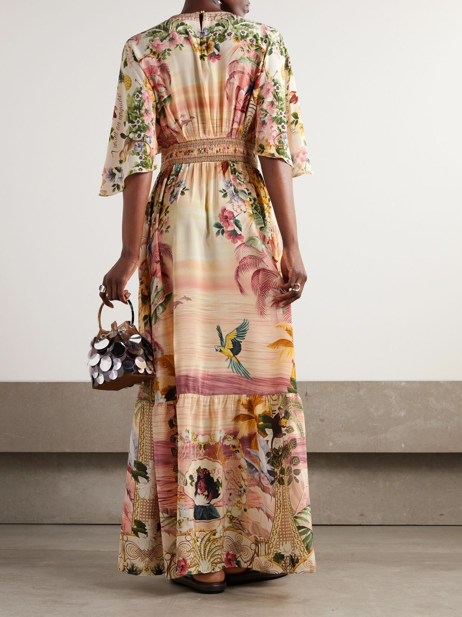 + The White Lotus crystal-embellished printed silk-satin maxi dress Pink - 3
