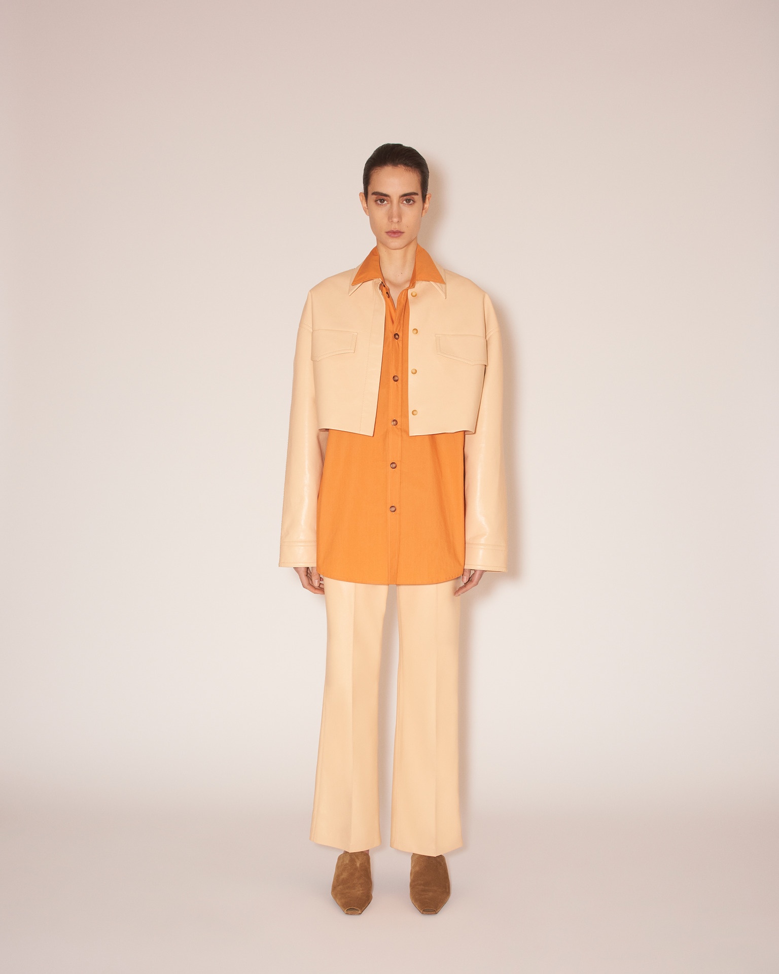 MARTE - Regenerated leather merrow-stitch jacket - Eggshell - 2