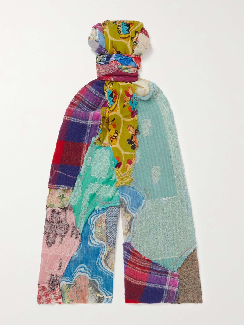 Kountry Patchwork Printed Voile, Gauze, Tweed and Felt Scarf 1