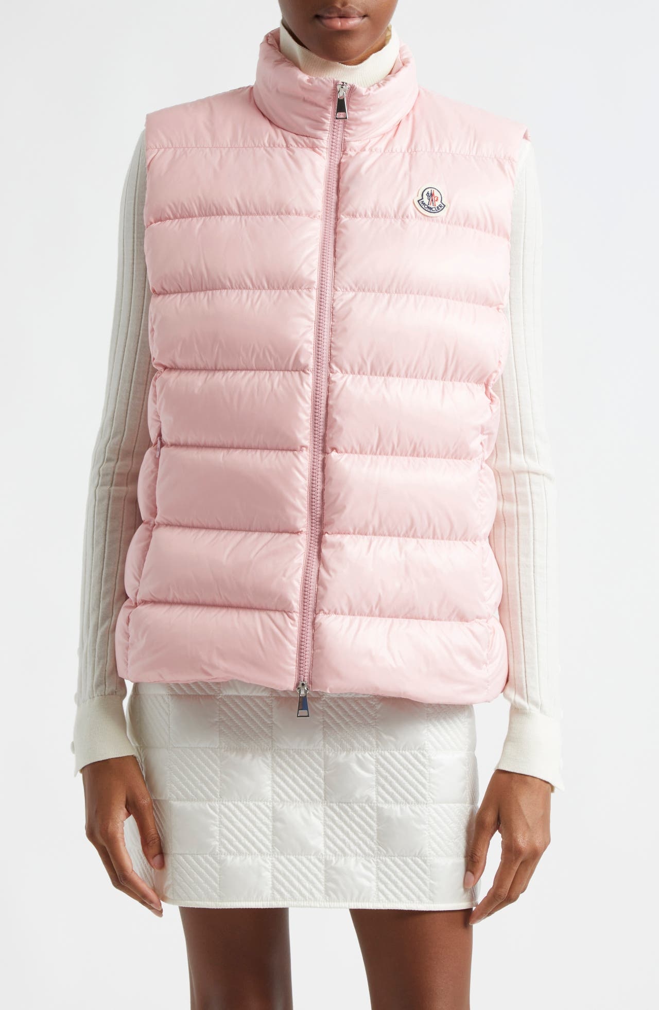 Moncler Moncler Ghany Mock Neck Down Puffer Vest in Bashful Blush