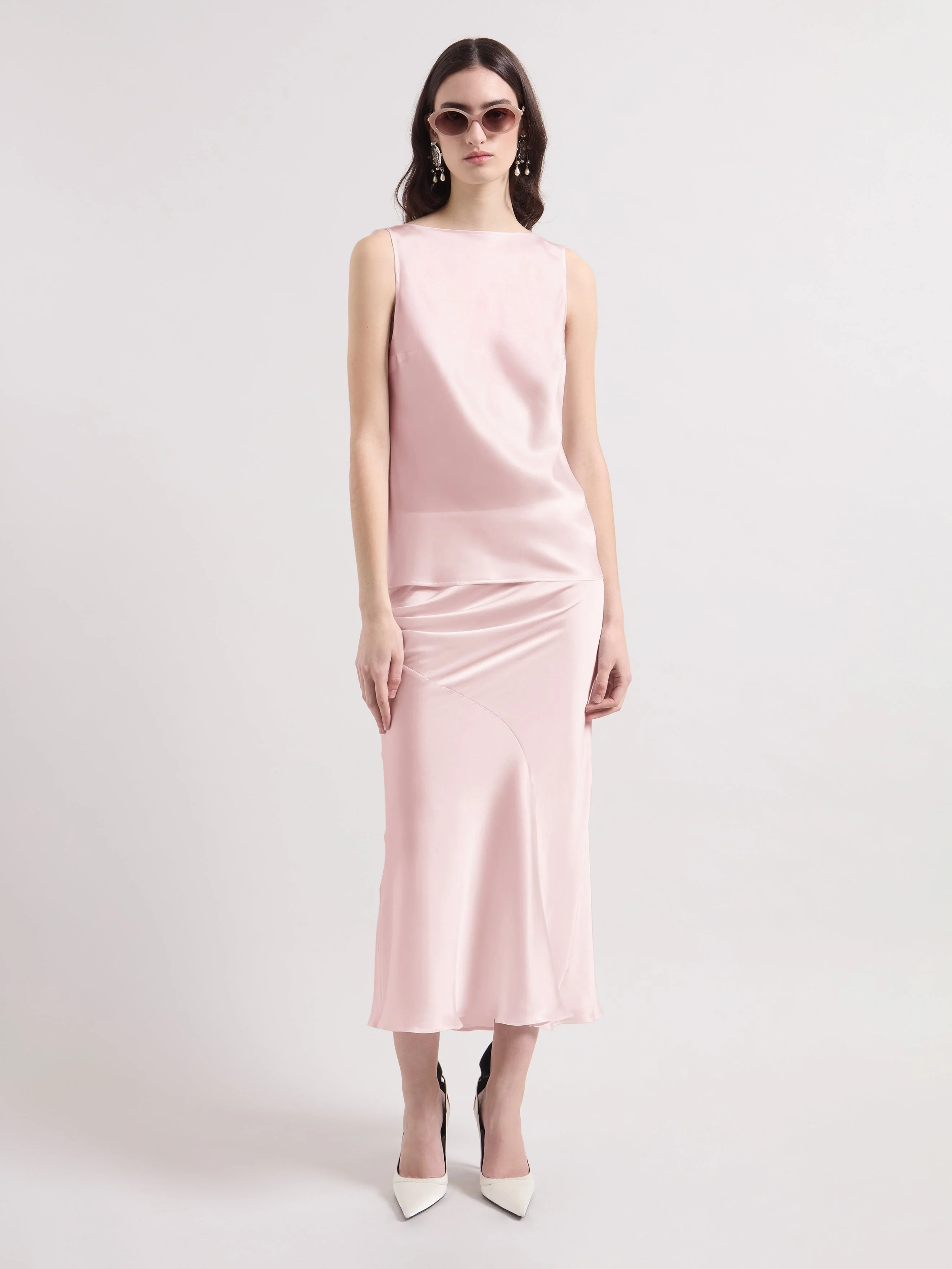 Pink asymmetrical Satin Skirt - 1