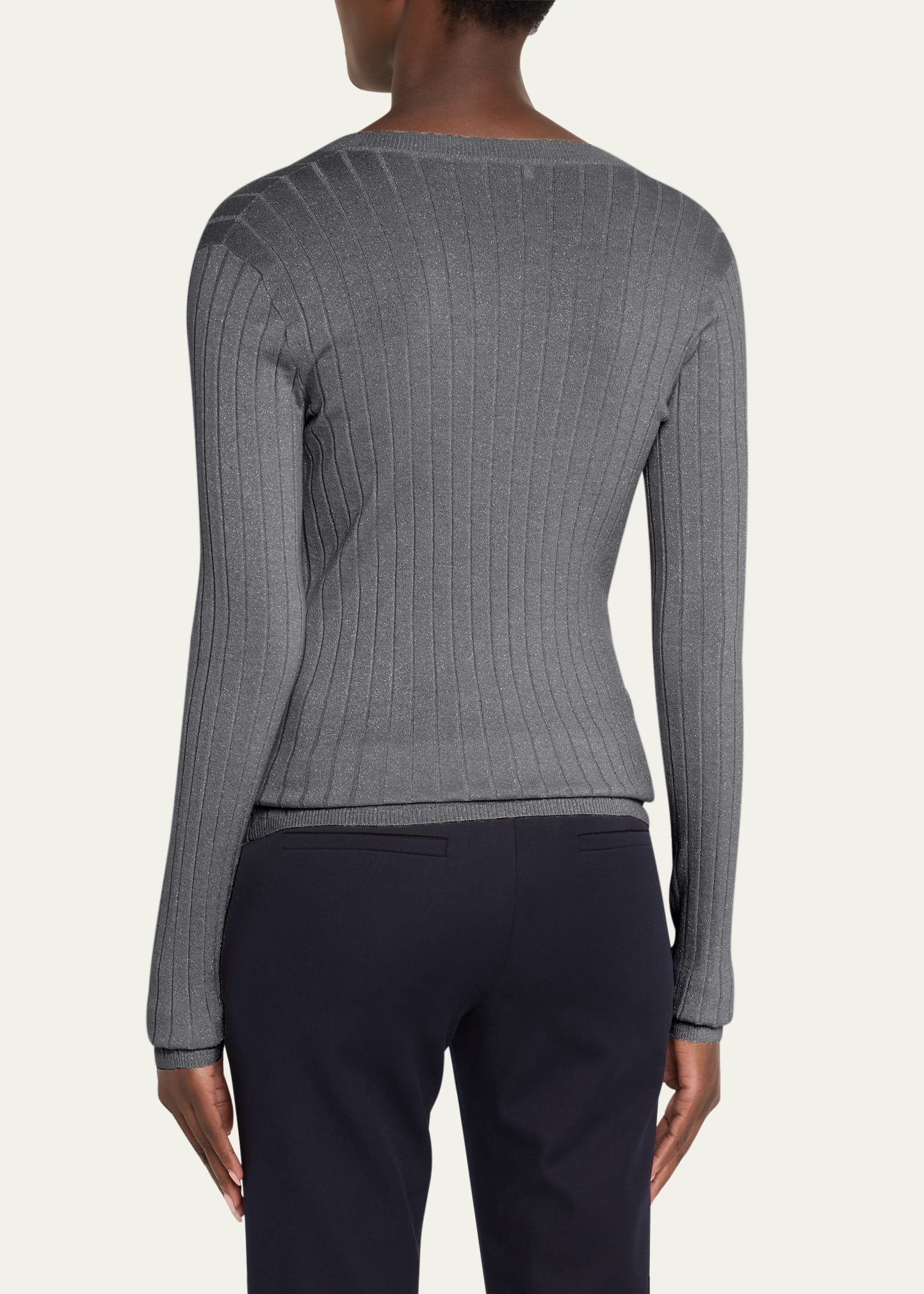 Cashmere-Blend Lurex Ribbed Knit Top - 3