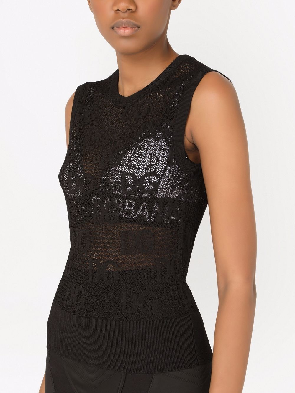 sleeveless lace-stitch top - 5