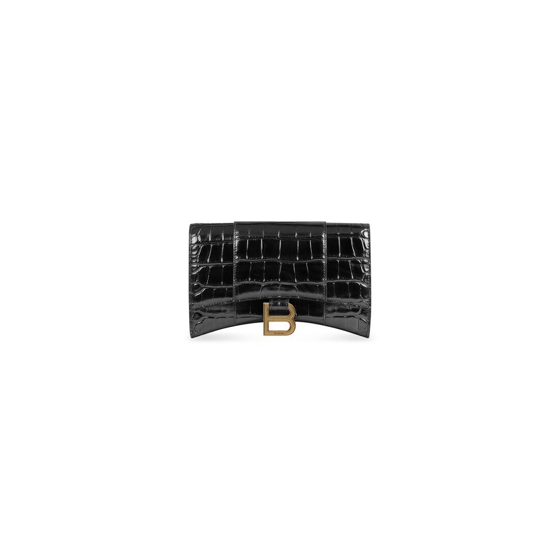 Women's Hourglass Wallet With Chain Crocodile Embossed in Black - 5