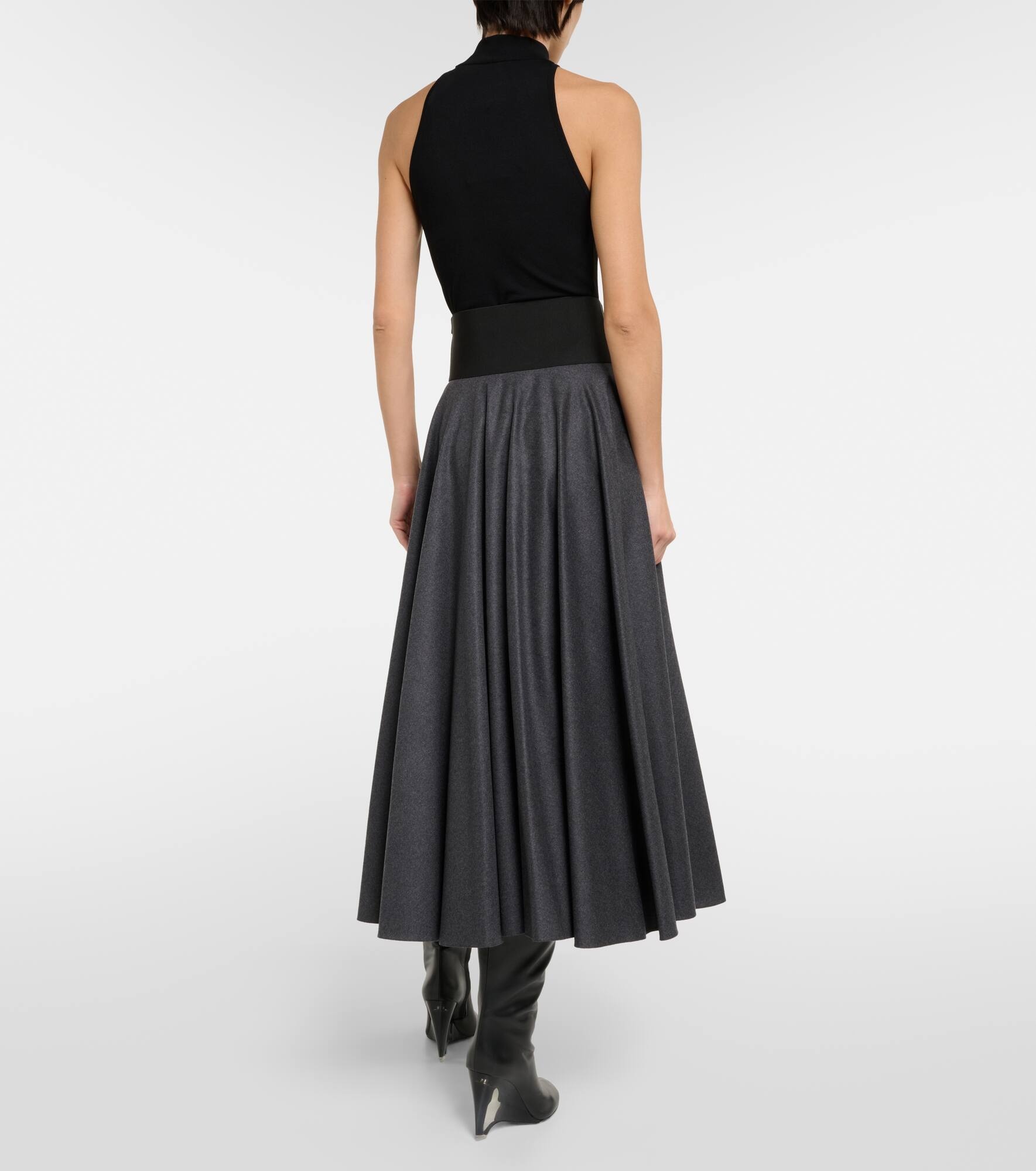 Belted high-rise virgin wool midi skirt - 3