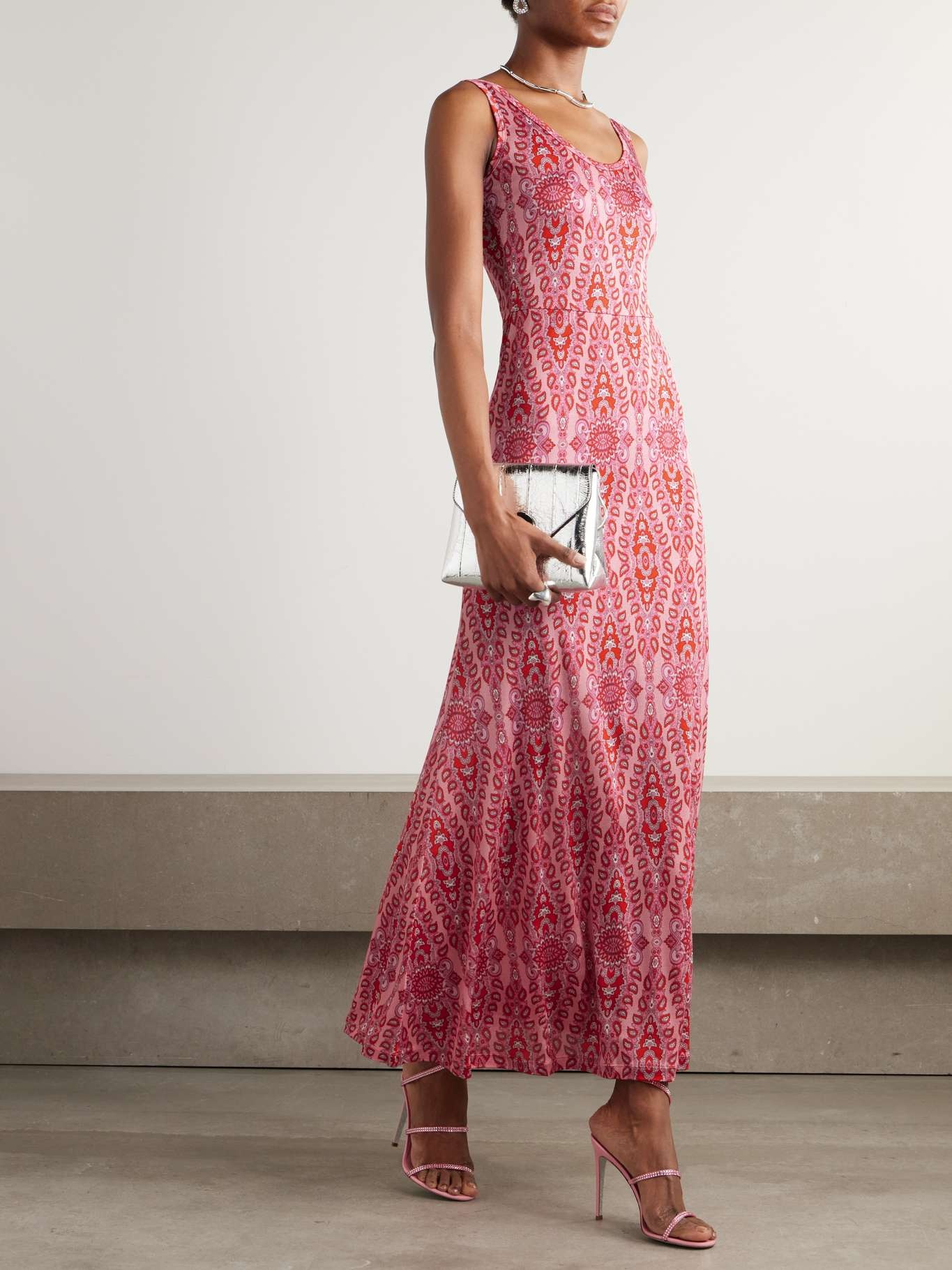 Printed knitted maxi dress Pink - 2