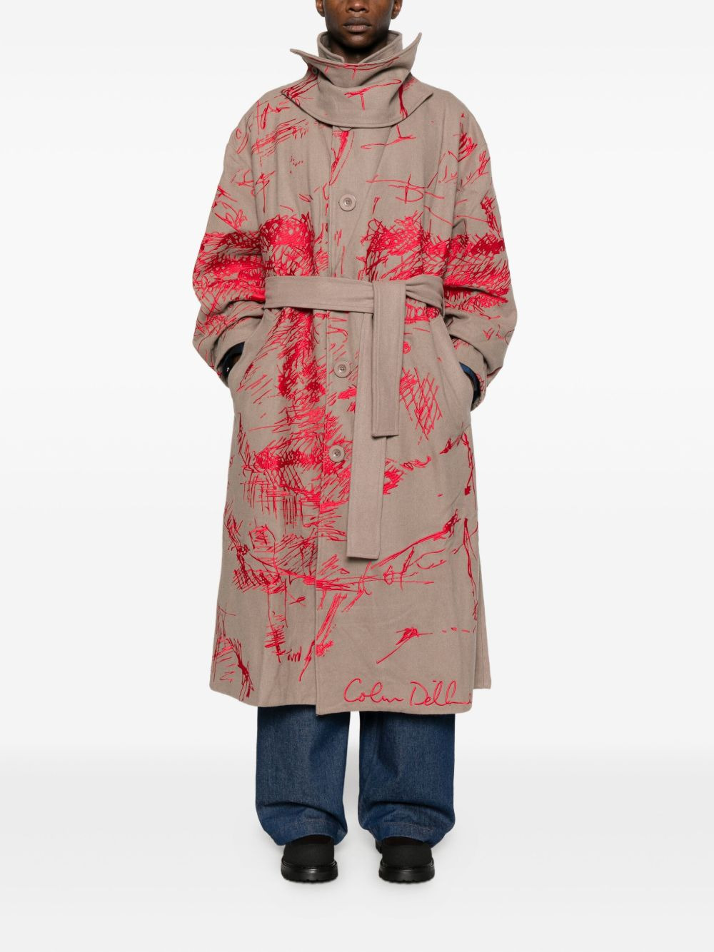 belted printed coat - 2